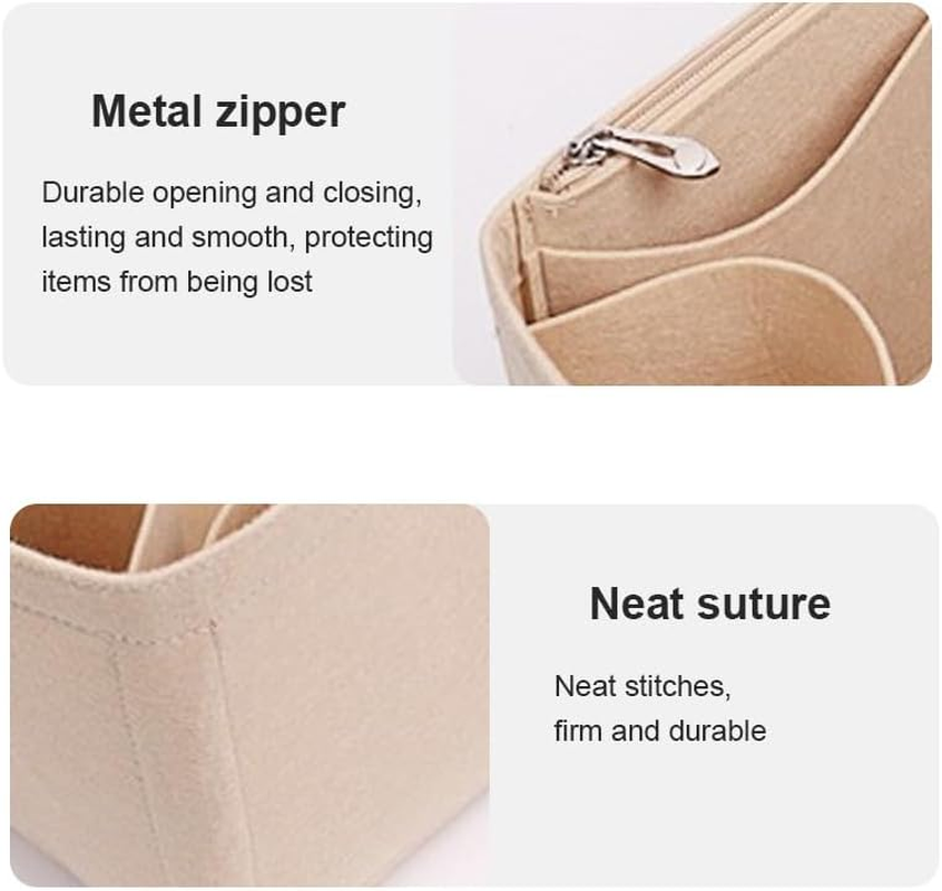 Lckaey Purse Organizer Insert for LV NOE BB Petit NOE NM Storage Bag Organizer with Zipped Pocket Y059Khaki-Medium image number 5