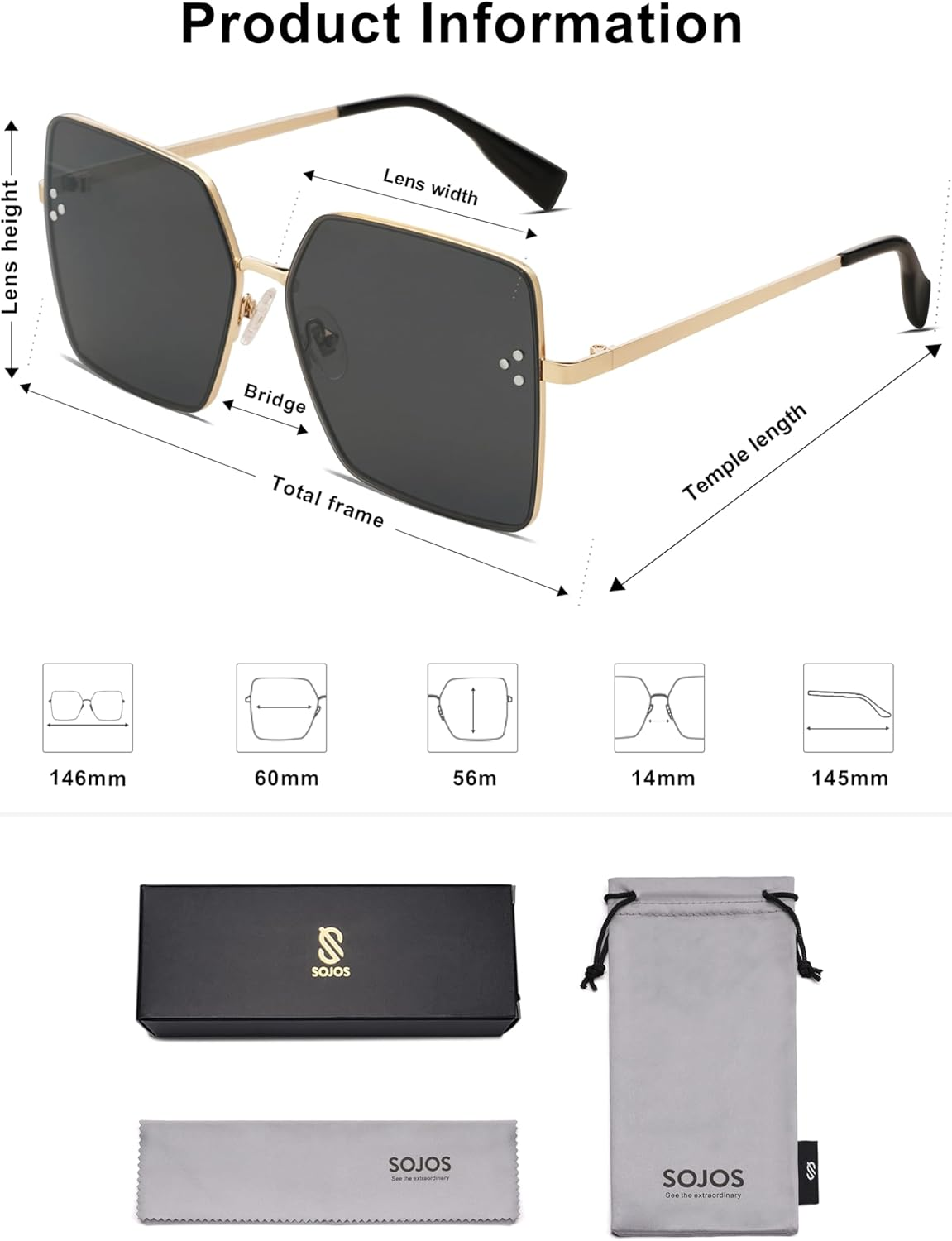 SOJOS Trendy Square Sunglasses Womens Big Oversized Designer Style UV Protection Sunnies Shades SJ1170 image number 1