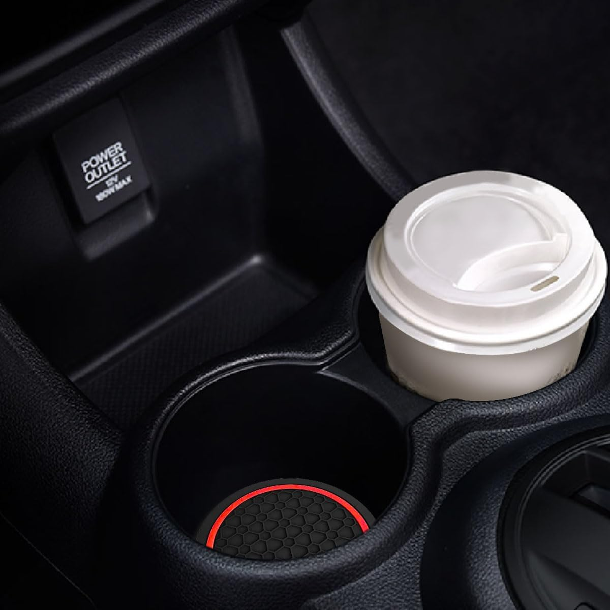 4PCS Car Cup Holder Coasters, Dustproof Automotive Interior Accessories Mat,2.75 Inch Non-Slip Insert Water Bottle Holder Pads, Universal for Vehicles, Trucks, Rvs and More (Black/Red)