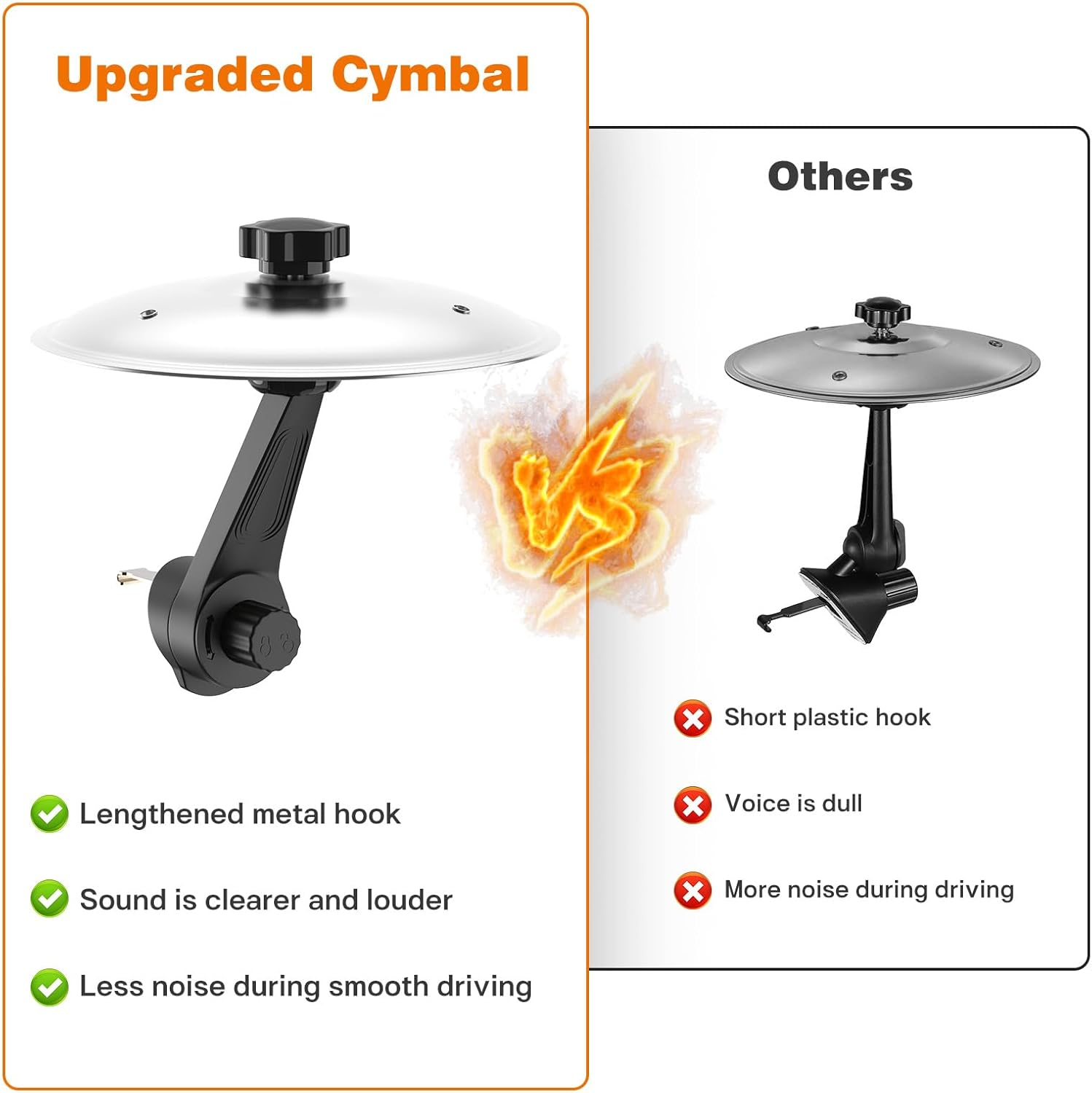 Car Cymbal Air Vent, Mini Drum Crash Cymbal Set with Mini Drum Stick, Funny Musical Instruments Gadget for Drummer Music Lovers Gift, Compact Durable Car Accessory for Most Vehicles(Silver) image number 5