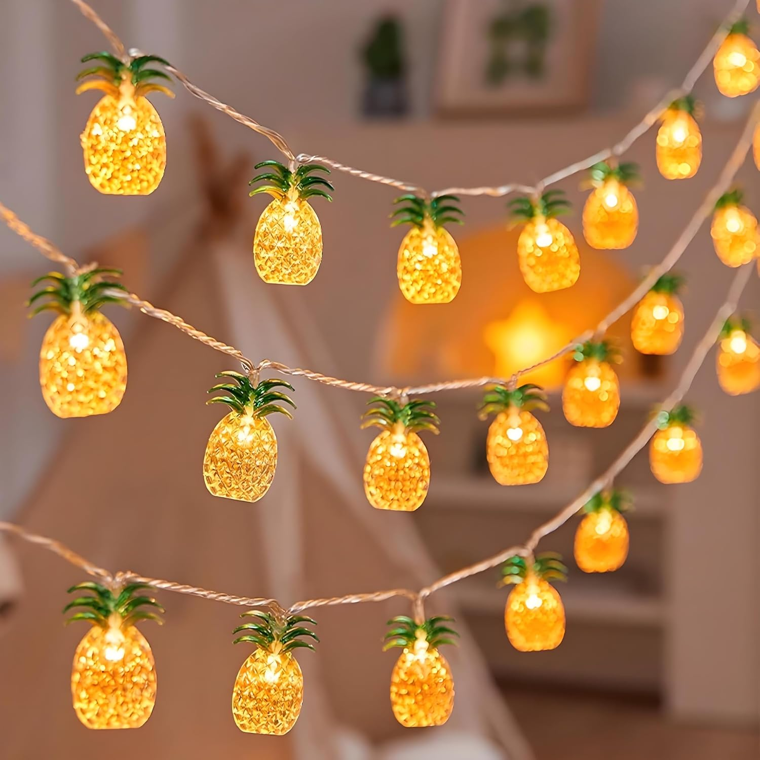 Foanlerck Battery Operated String Lights 3 Metres 20 Leds Pineapple Decoration for Indoor Outdoor Garden Party Summer Balcony Birthday Gift