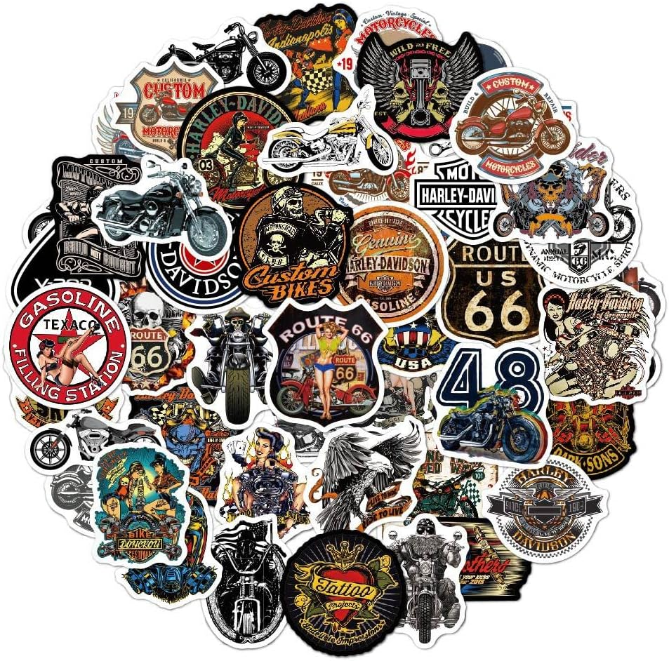 Pack of 50 Harley Motorcycle Stickers for Water Bottles Mobile Phone Case Tour Luggage Helmet Boot Car Bumper Planner Bicycle Protective Helmet Vinyl Motor Brands Stickers for Teenagers Men Adults - Retro Cars image number 3