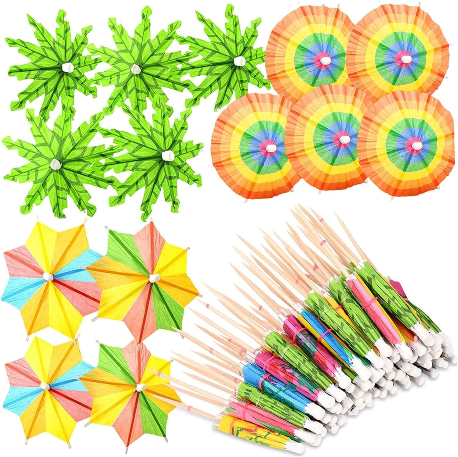 Cocktail Picks 150 Pieces Cocktail Umbrellas Toothpicks Summer 3 Handmade Rainbow Cocktail Picks Funny Cupcake Toppers and Drink Umbrellas for Pool Party image number 5
