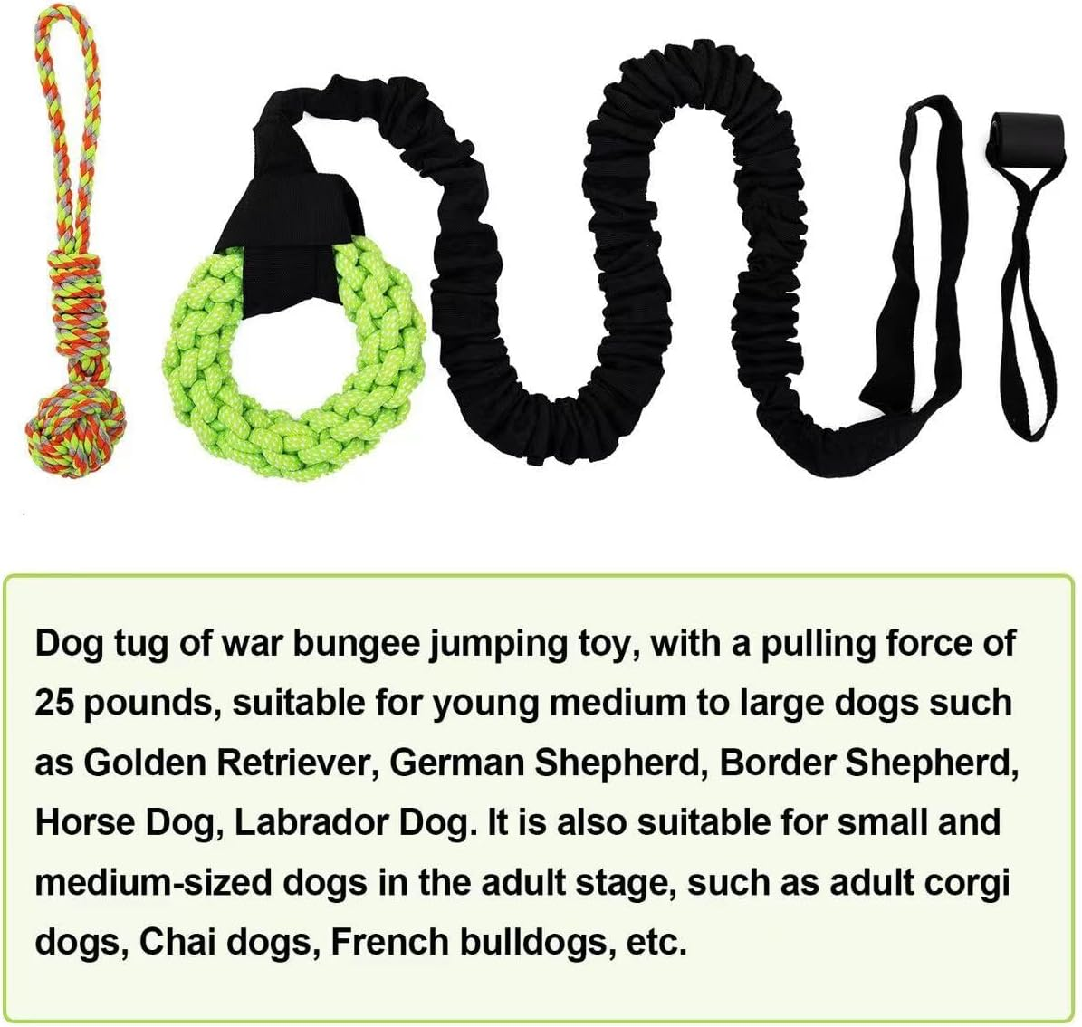 Dog Rope Toys,Dog Rope Toy for Dogs Aggressive Chewers Outdoor Dog Tug of War Toys for Pitbull Medium to Large Dogs Outdoor Bungee Hanging Exercise Ropes Muscle Builder Dogs Interactive Toys（Greener） image number 4