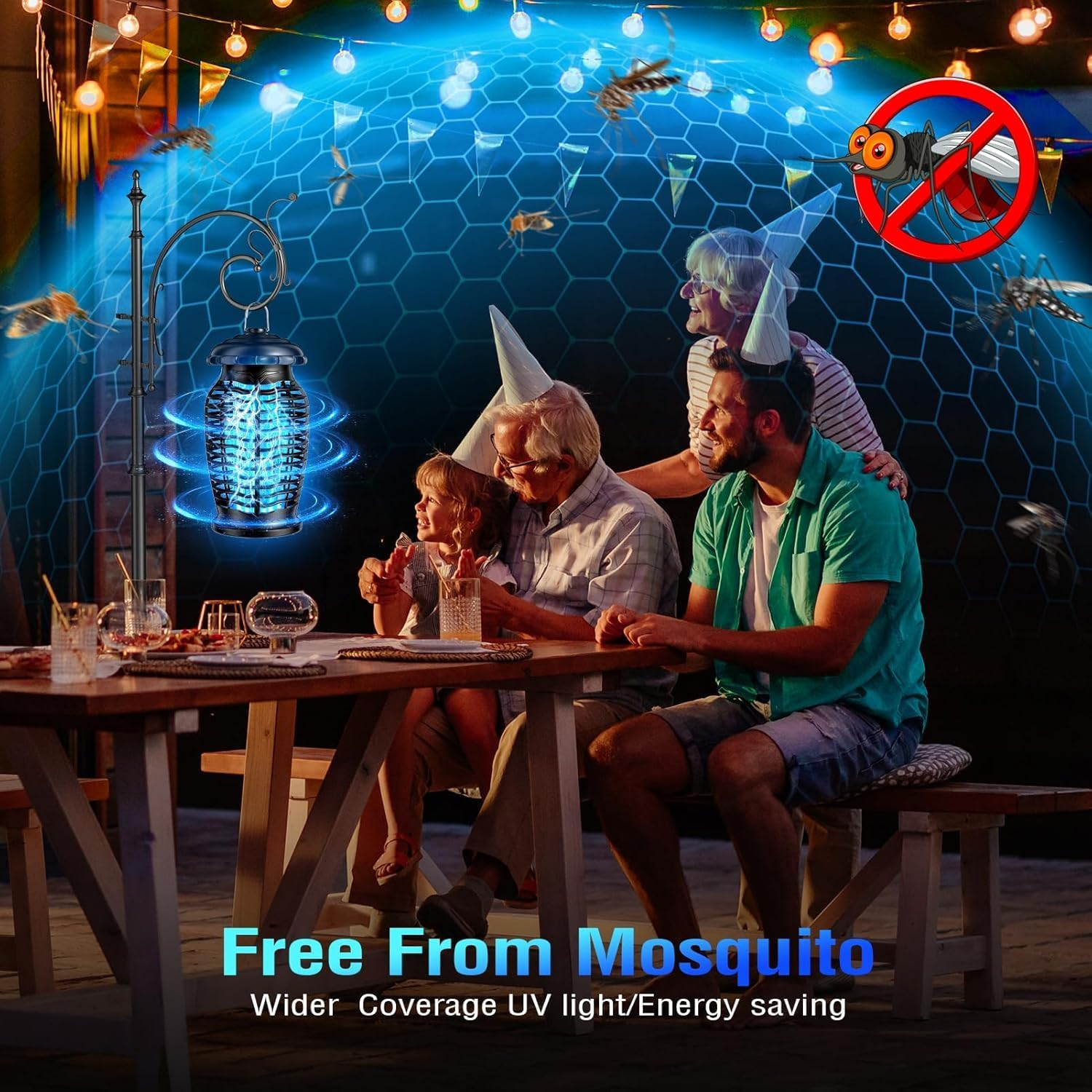 Bug Zapper Outdoor Electronic Mosquito Zapper,Ip67 Waterproof, 4200V 20W Mosquito Killer Lamp Electric Hangable Fly Killer Light Fly Insect Trap Killer for Home, Patio, Backyard, Camping image number 3