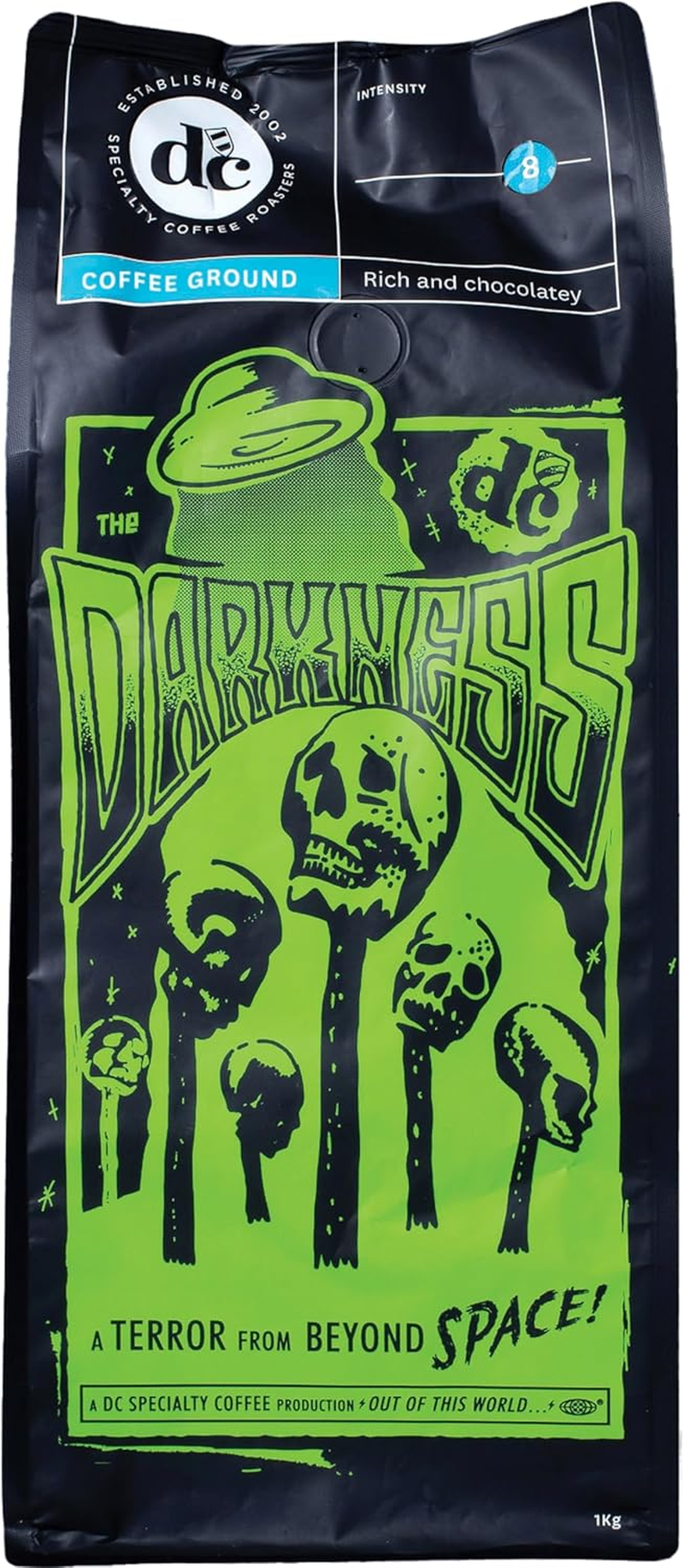 Dc Coffee the Darkness Strong Espresso Blend - Vanilla, Almond and Dark Chocolate Flavor - Embrace the Monstrous Brew (Ground Coffee Beans, 1Kg) image number 1