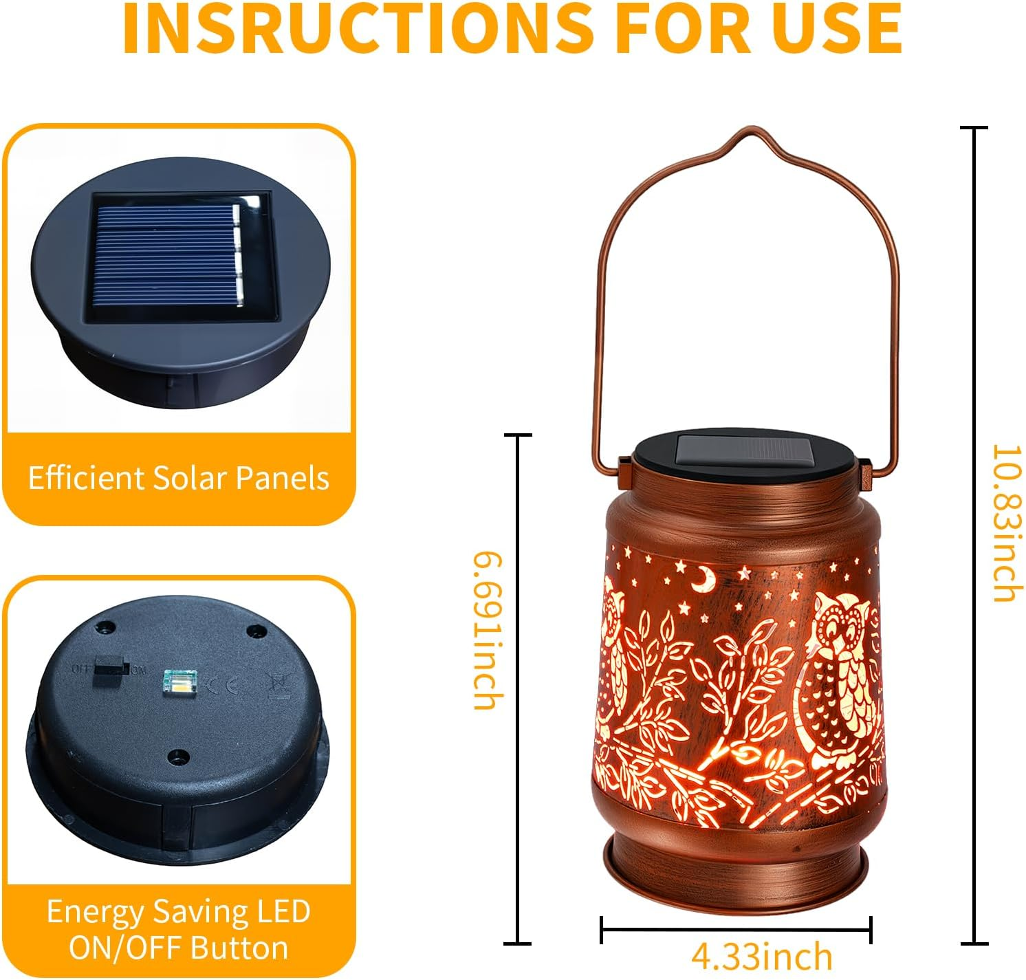YWYELED Outdoor Solar Lanterns Waterproof - Metal Hanging Solar Lights Outdoor Decorative, Solar Powered LED Lantern Lamp for Patio Yard Garden Decor for outside (1 Pack, Owl Shape) image number 6