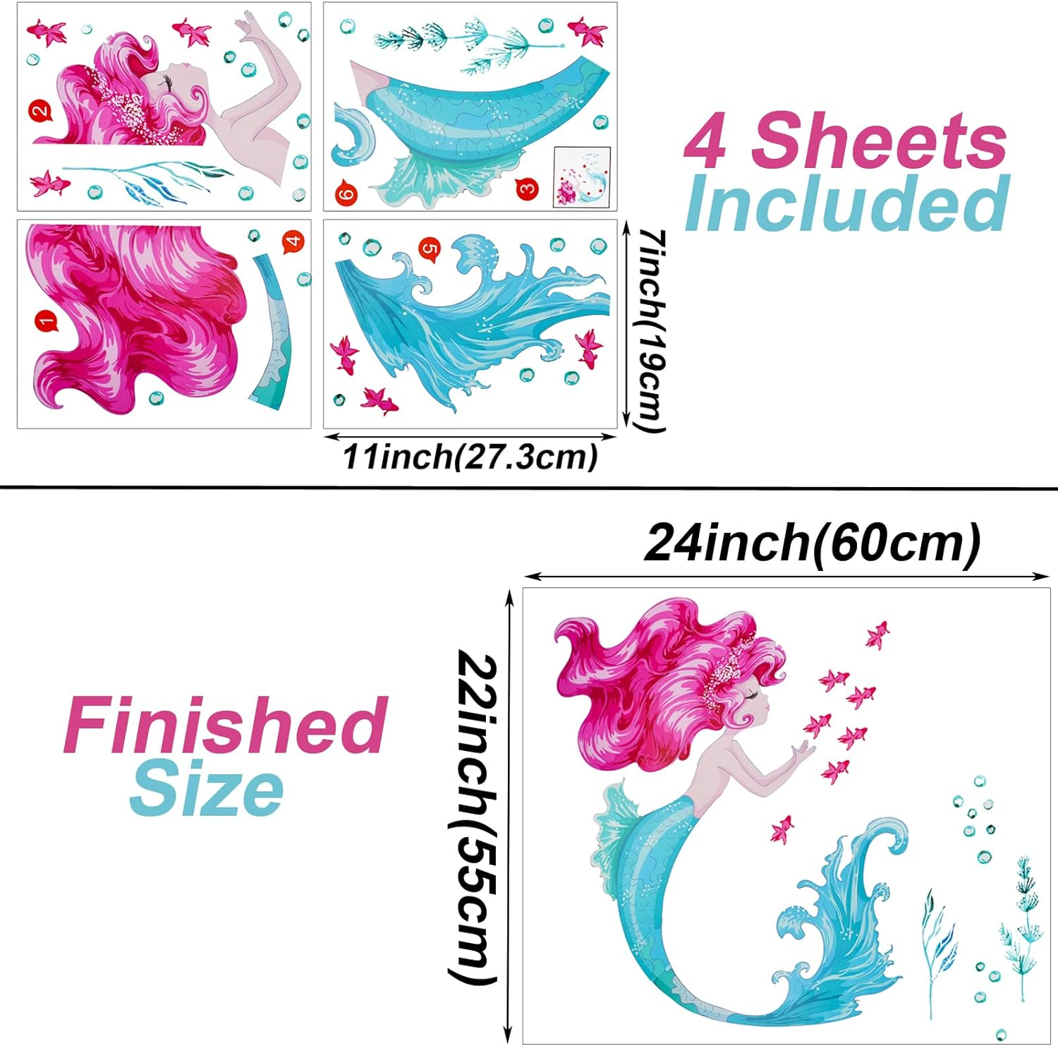 Maydahui Little Mermaid Wall Decal Mermaid Fish Seaweed Bubble Wall Sticker(22 * 24Inch) Peel & Stick Removable DIY Art Decor for Kids Bedroom Nursery Bathroom image number 1