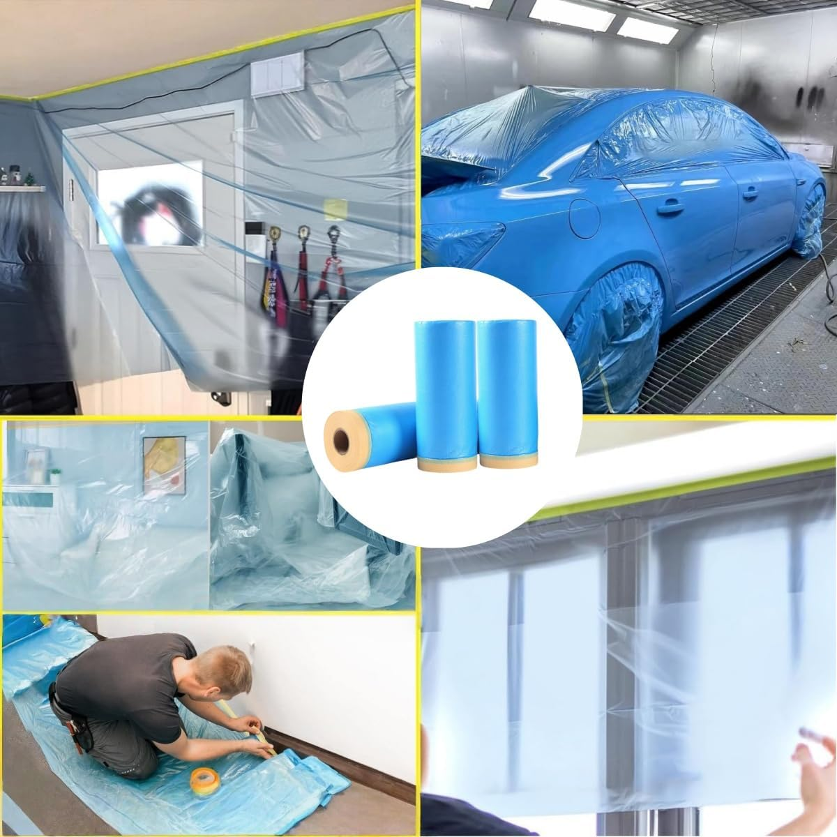 3 Rolls of Painter'S Plastic Film, Plastic Paint Tape and Curtains, Automotive Paint Tape and Curtain Cover Film, for Car, Wall, Window and Furniture Protection, 110 X 25 Meters image number 5