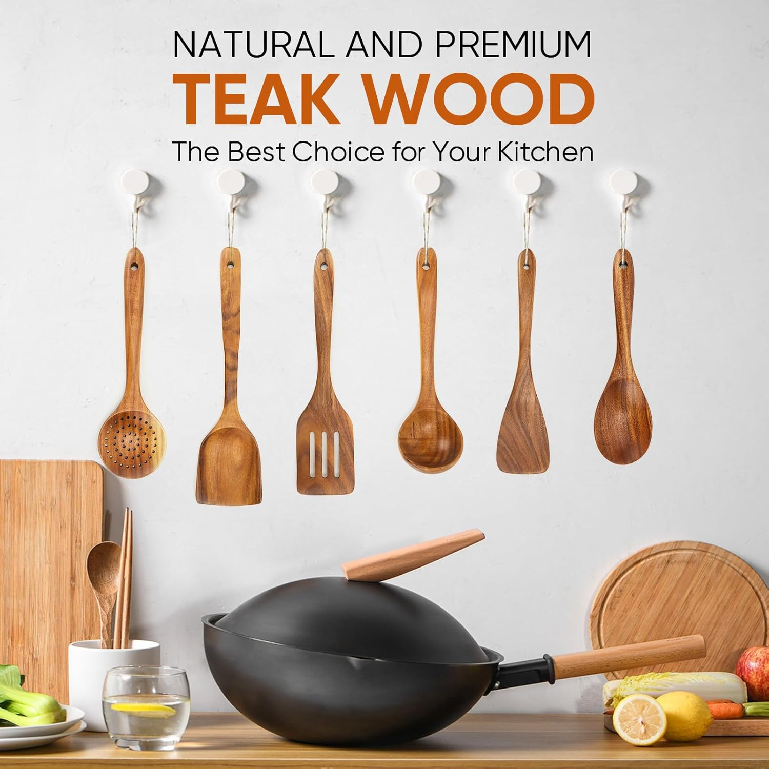 XMYYX 6 Piece Teak Wooden Cooking Utensils, Wooden Spoons, Non-Stick, Scratch-Free, Easy to Clean image number 6