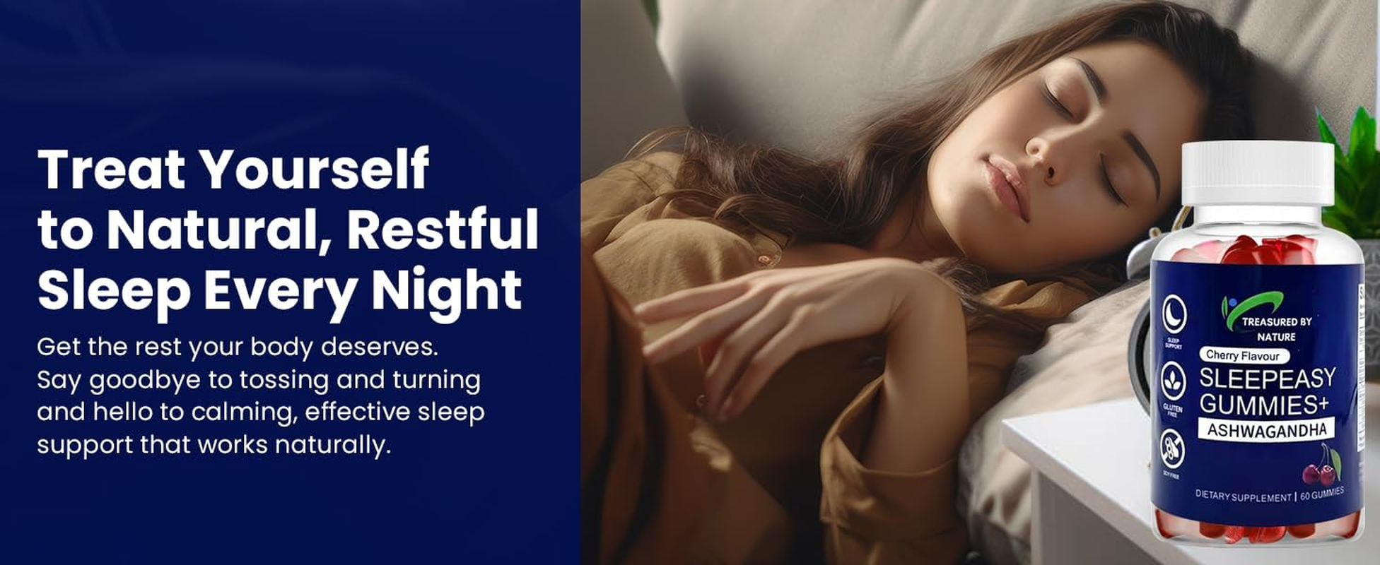 Sleepeasy Gummies+ with Ashwagandha, Magnesium Citrate, L-Theanine, Cherry Flavour, Gluten Free, 60 Gummies image number 2