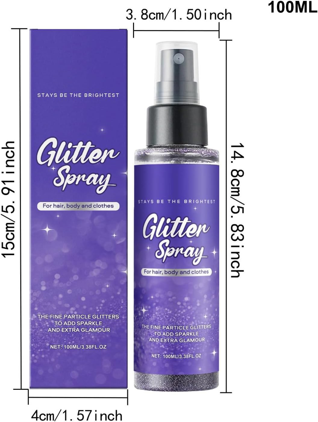 Body Glitter Spray,Clothes Face Shimmer Glitter Spray - Sparkling Hairspray Cosmetic Shimmer Versatile for Women Wife Daughter Parties Daily Use