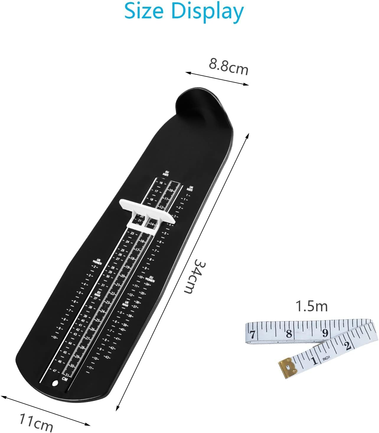 Foot Gauge Shoe Size Measuring Device Children Shoe Size Measuring Device with 1 Tape Measure Feet for Determining Shoe Sizes Children Women Men for EUR UK Shoe Measuring Device image number 1