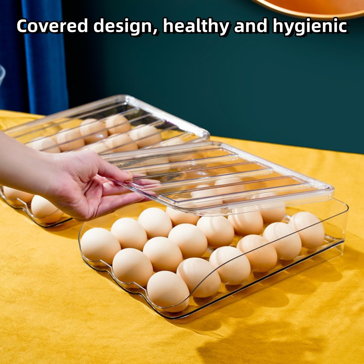Egg Holder for Fridge, Egg Organizer for Refrigerator, Automatic Rolling Egg Container, Egg Storage Container Organizer, Clear Plastic Egg Tray, Egg Dispenser, Egg Rack (Double-Layers) image number 3