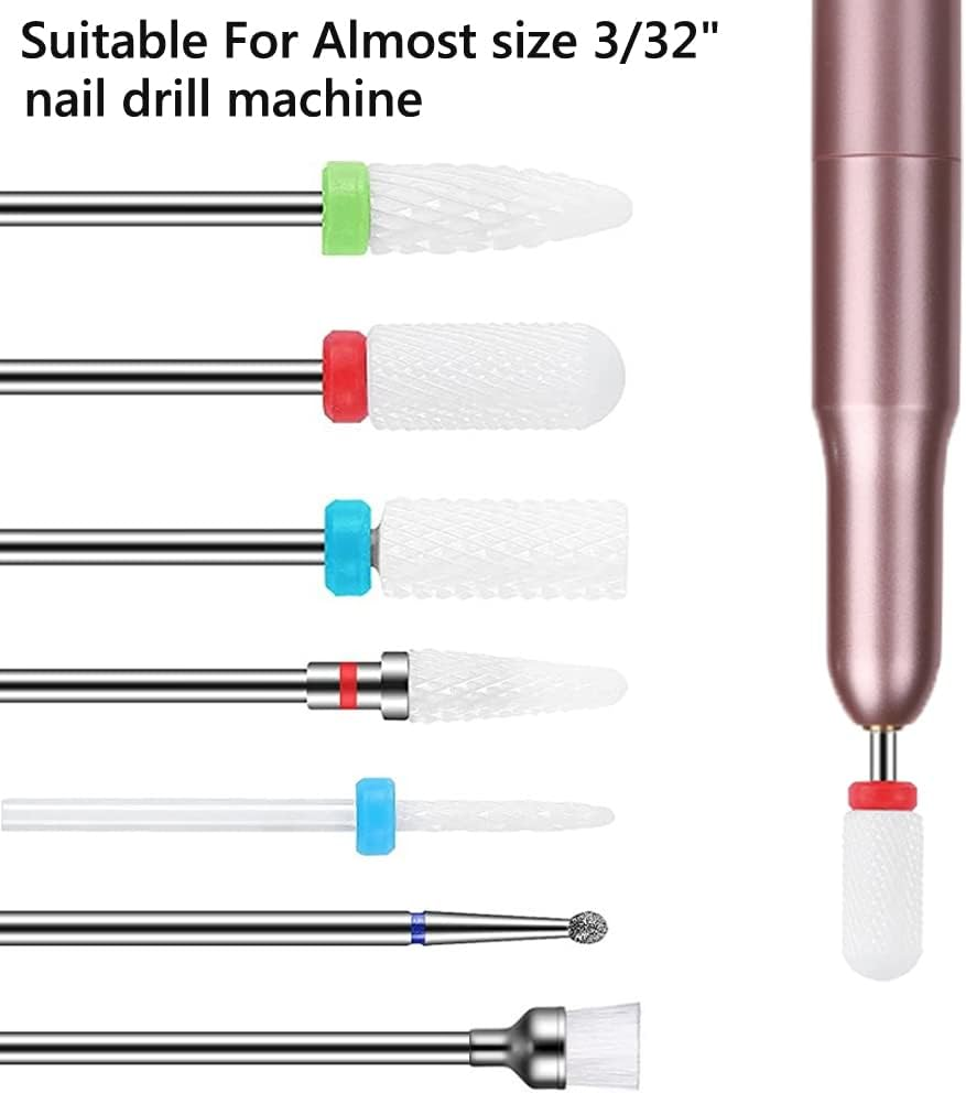 YHTSPORT 8Pcs Ceramic Nail Drill Bits, Electric Nail File Bits 3/32 ", Nail Removal for Acrylic and Gel Nails,Cuticle Scissors Curved Nail, for Electric Nail Files
