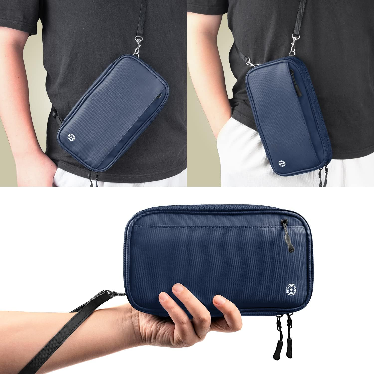 INONIX Family Passport Wallet,Travel Passport Holder Waterproof Large Capacity Passport Cover, Travel Document Organiser for Passports,Cards,Flight Tickets(Black)(Blue) image number 6