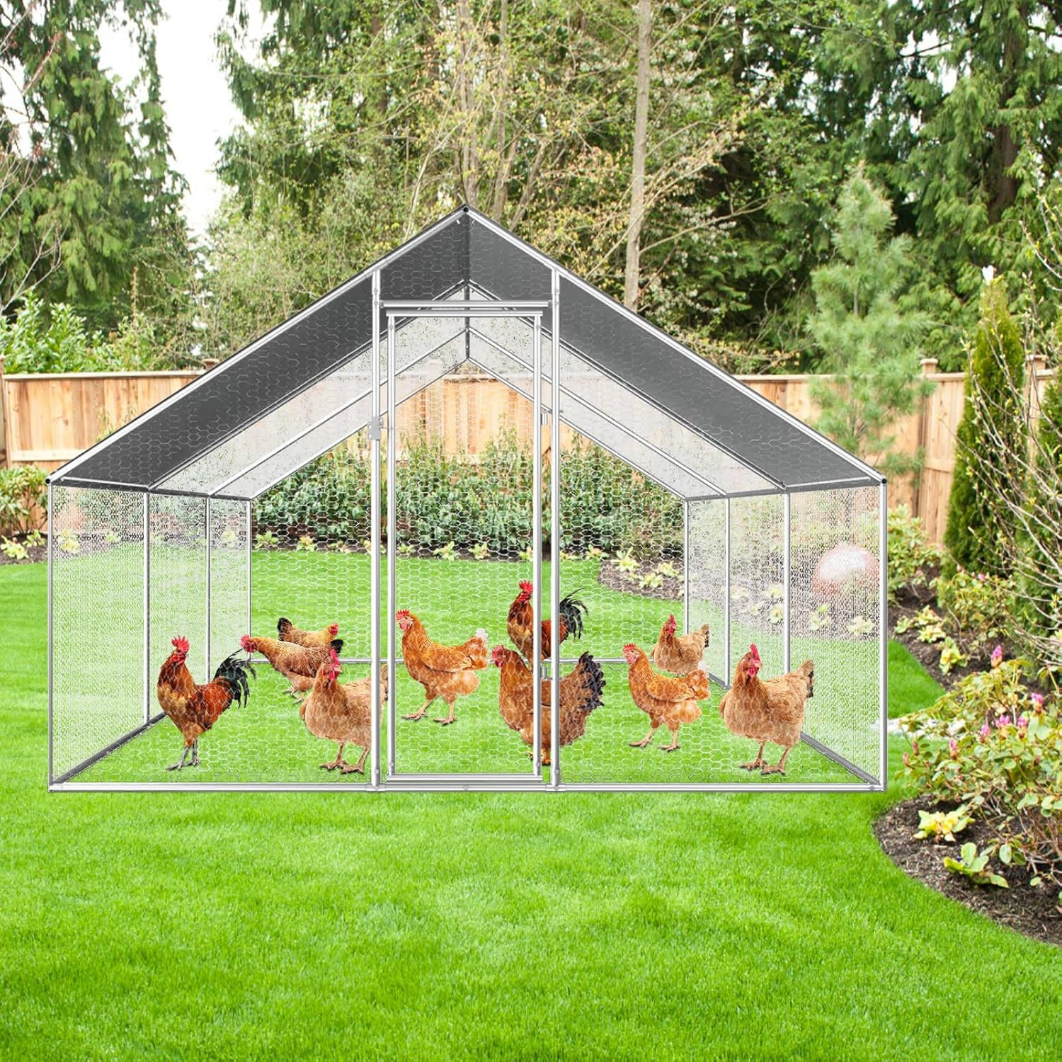 Chicken Coop Large Rabbit Hutch Pet Cage, Walk in Poultry House Coops Hen Run Ferret Habitat Farm Enclosure,2.75 X 6 X 1.92 M image number 1