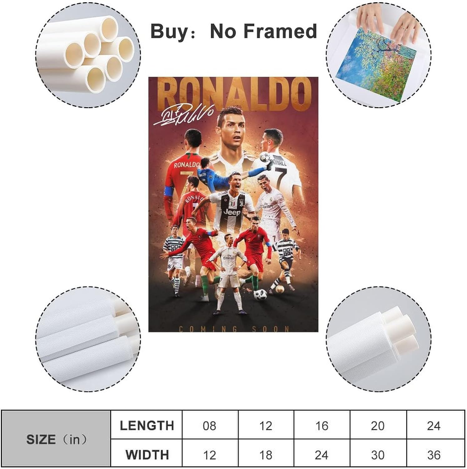 Cristiano Ronaldo Poster 2 Wall Art Canvas Print Poster Home Bathroom Bedroom Office Living Room Decor Canvas Poster Unframe: 12X18Inch(30X45Cm) image number 1