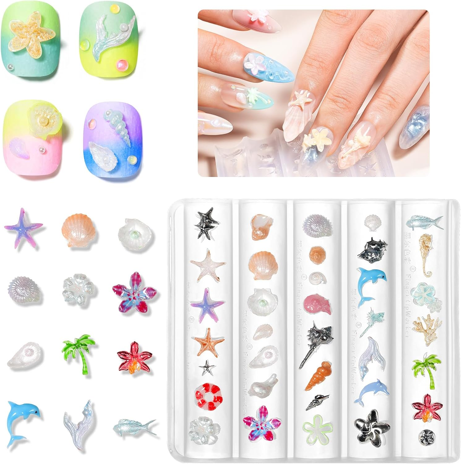 MIZHSE 3D Nail Molds for Nail Art, 1PC Silicone 3D Charm Beach Ocean Nail Molds for 3D Sculpting Gel Nail