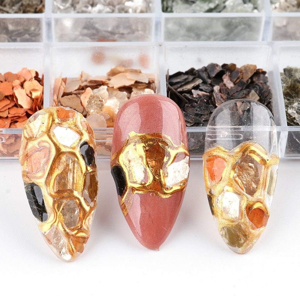 HANGQINGHENG 1 Box Abalone Shell Irregular Fragment Texture Natural Sea Shell UV Gel Flakes Slider Nail Decorations (Color : BK)