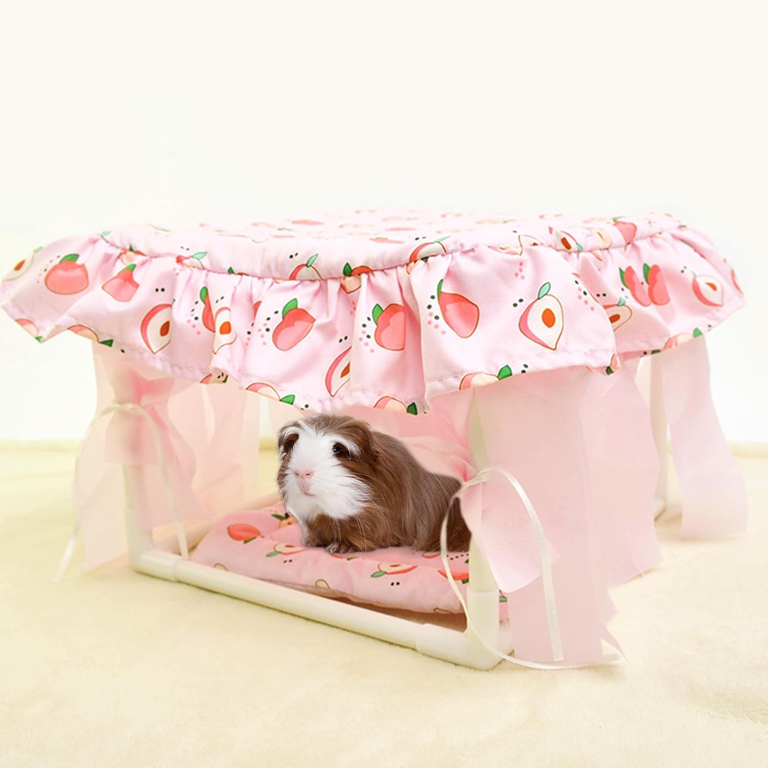 Hamster Hide | Cute Small Animal Habitat Hideaway Hut - Soft Tassel Door Bedding Shelter for Mice Playroom Bunny Chinchilla Gerbil Bedroom image number 2