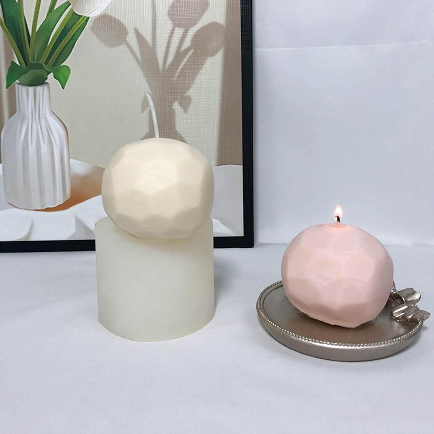 POCHY Geometric Ball Mold - Silicone Candle Molds Ball Geometric Fondant Chocolate Cake Candy Baking Mold,Geometric Wax Fondant Chocolate Candy Cake Mold Plaster Epoxy Resin Polymer Mould for Home