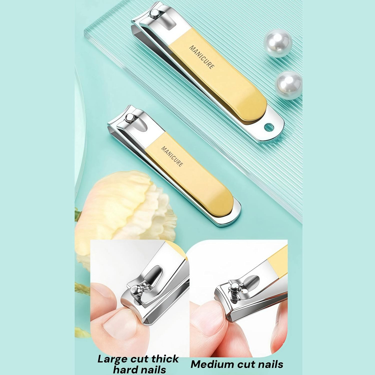 Nail Clipper Set,13-In-1 Nail Kit,Stainless Steel Manicure Set,Tweezers and Nail File Kit Travel Portable, Nail File Nail Cutter Set for Men/Women/Baby. (Yellow) image number 3