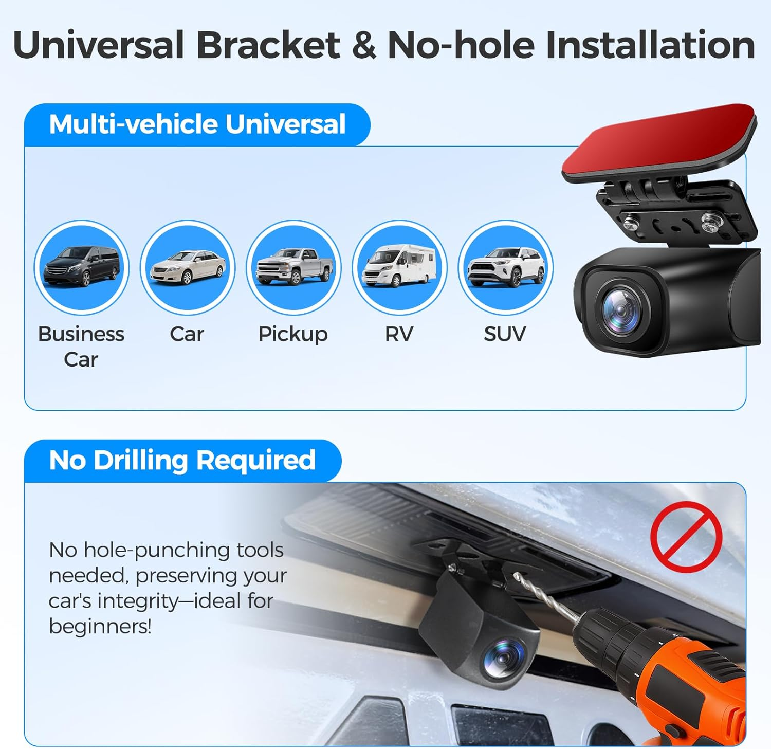 Rear Camera Holder Rear Window Bracket for Most Back Camera Dash Cam AZDOME M550 PG17 PG19X M01 Pro M550 Max Car Cam for REDTIGER F7N, CHORTAU, Kingslim, Z-Edge image number 5