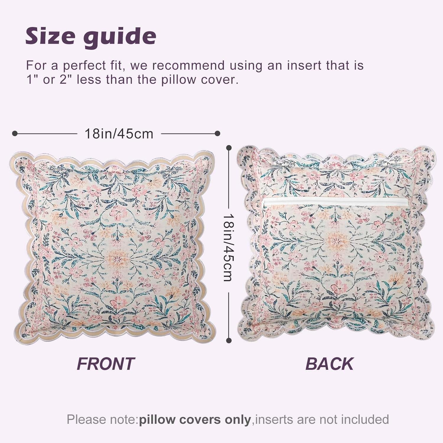 Fjdcslwx Boho Floral Throw Pillow Covers Set of 2 Colorful Bohemian Flower Decorative Scalloped Wavy Edge Designs Pillowcase for Bedroom Sofa Living Room Bed Square Pillow Case Cushion 18X18 Inch - Pink image number 3