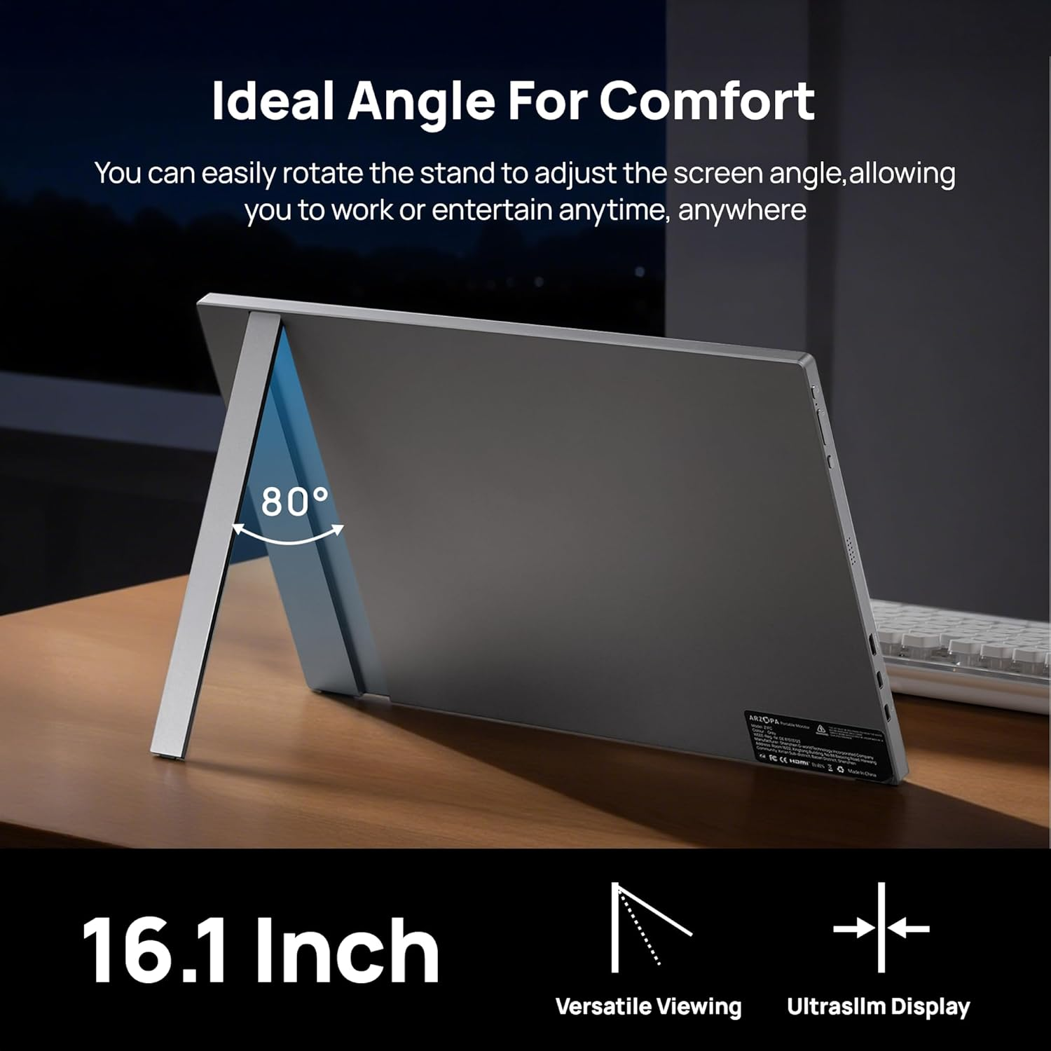 ARZOPA 16.1'' 144Hz Portable Gaming Monitor, 106% Srgb 1080P FHD Kickstand Portable Monitor with HDR, Ultra Slim, Eye Care, External Second Screen for Laptop, PC, PS5, Mac, Xbox-Z1Fc Grey image number 5