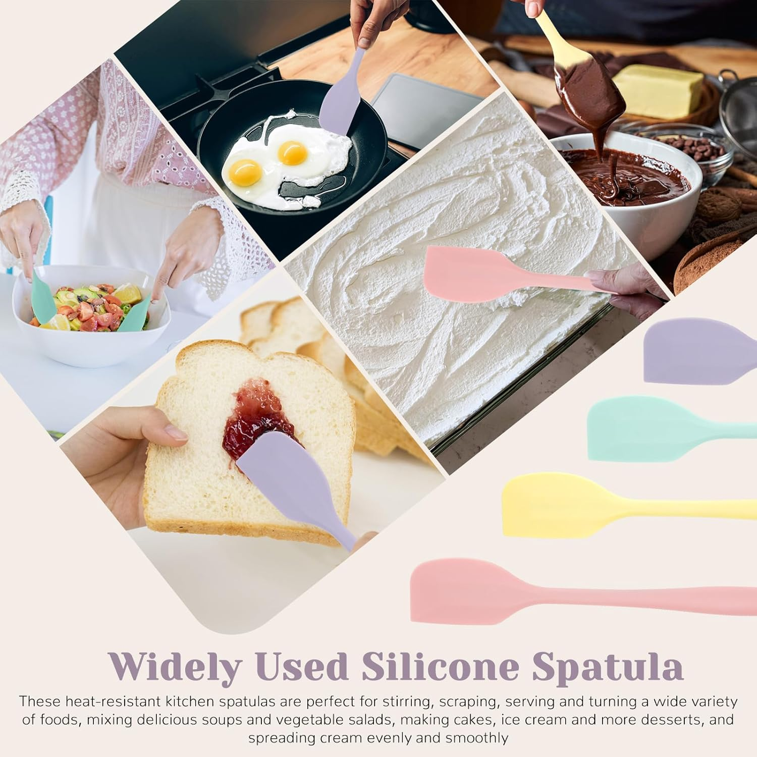 Realand 8Pcs Pastel Color Silicone Spatula, 8.5 Inch Rubber Spatula, Heat-Resistant Non-Stick Small Spatula Silicone Mini Baking Spatula Set for Cake Cream Kitchen Gadgets (Mixed Color) image number 4