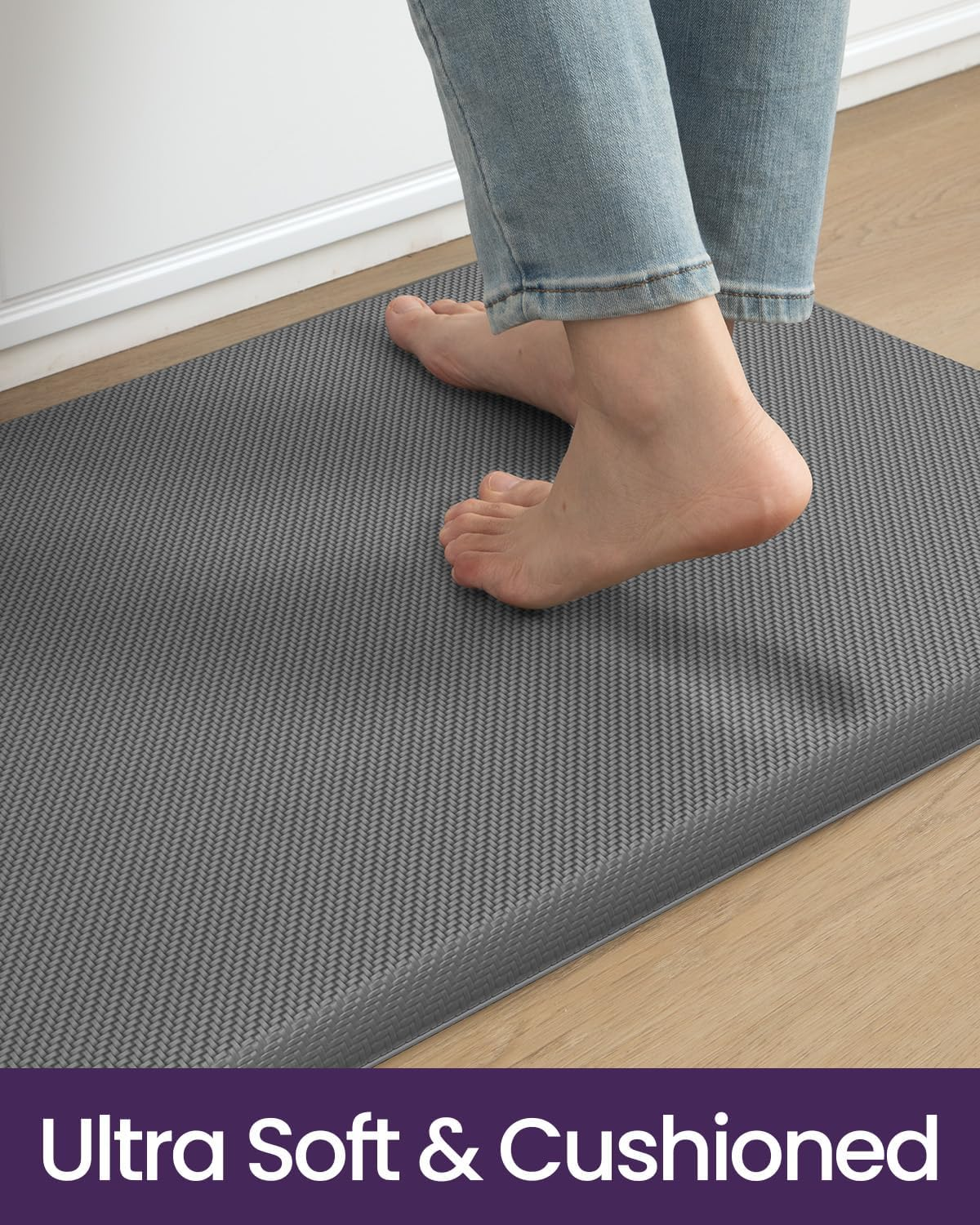 DEXI anti Fatigue Kitchen Mat, Stain Resistant, 1.8Cm Thick, Padded Cushioned Floor Comfort Mats for Home, Garage and Office Standing Desk, 51 X 99Cm, Grey image number 5