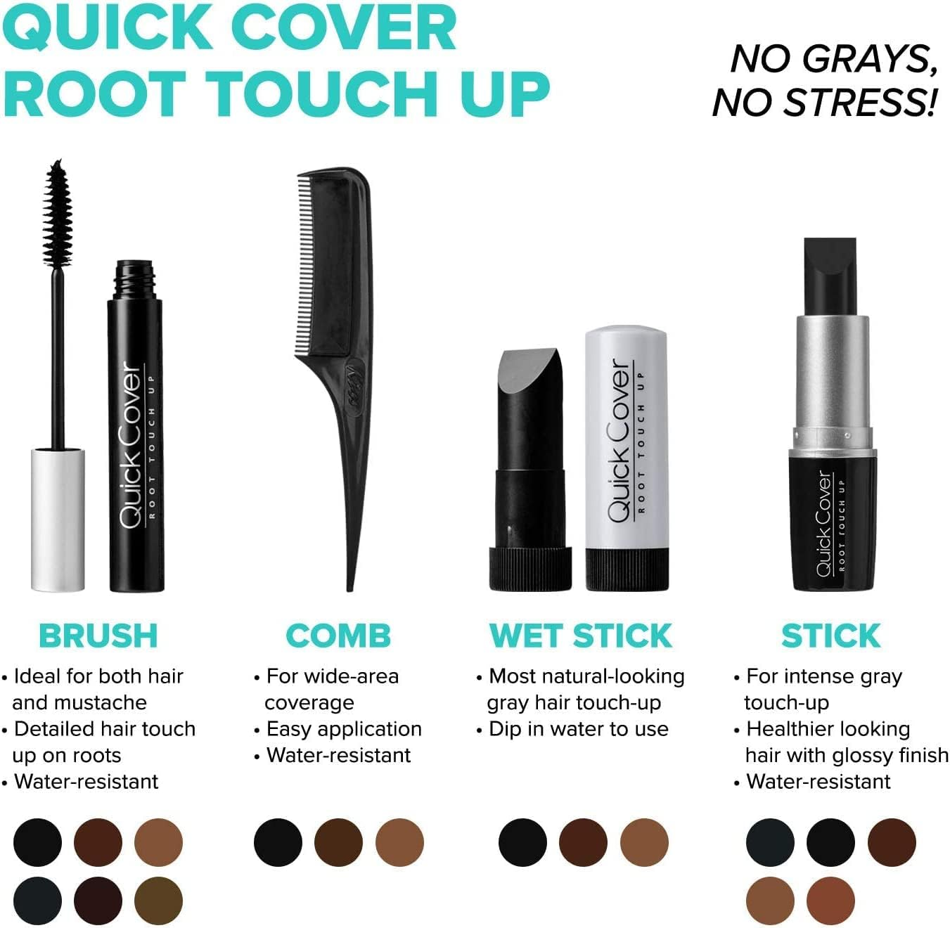 Kiss RED by Quick Cover Root Touch up Stick Type 2PCS Water-Resistant Temporary Gray Concealer Cover up Brush for Hair and Beard (Dark Brown) image number 4