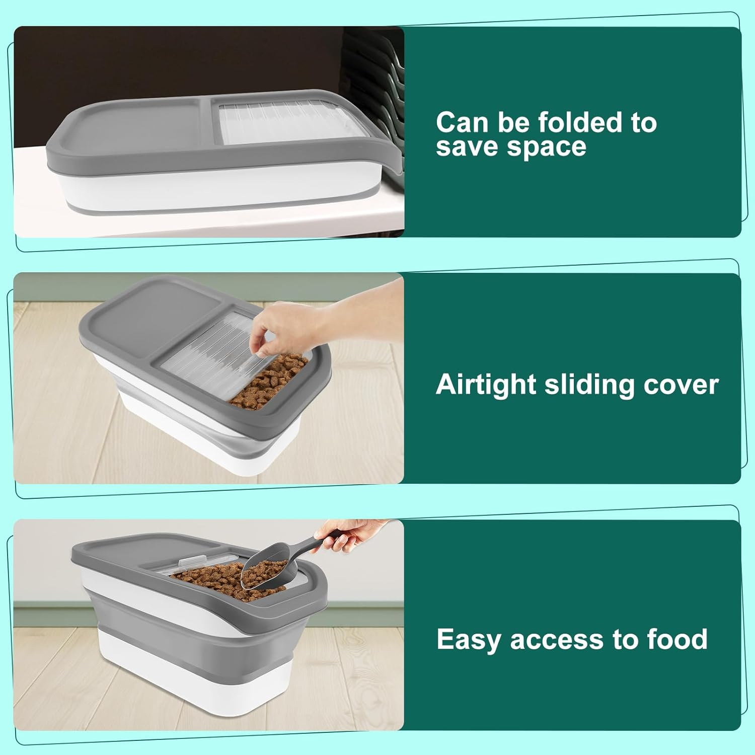 Dog Food Container, Pet Food Container with Measuring Cup & Scoop, 13-20LB Collapsible Food Containers Sliding Lids Cat Food Storage Box, Airtight Dry Food Bin for Pet image number 3