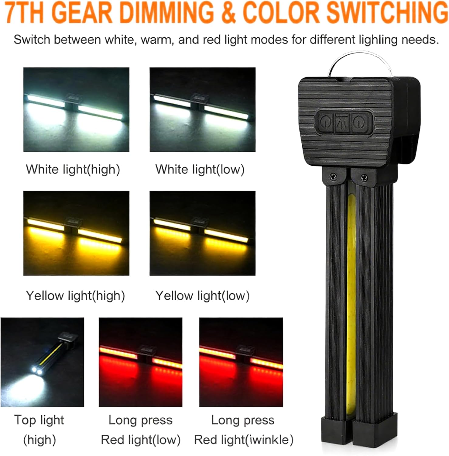 Gym Lamp for Posing, 180 Degree Folding Magnetic Work Light, 7Th Gear Dimming, Portable Magnetic LED Flashlight with Hanging Hook, Handheld USB Rechargeable Power Bank Camping Light