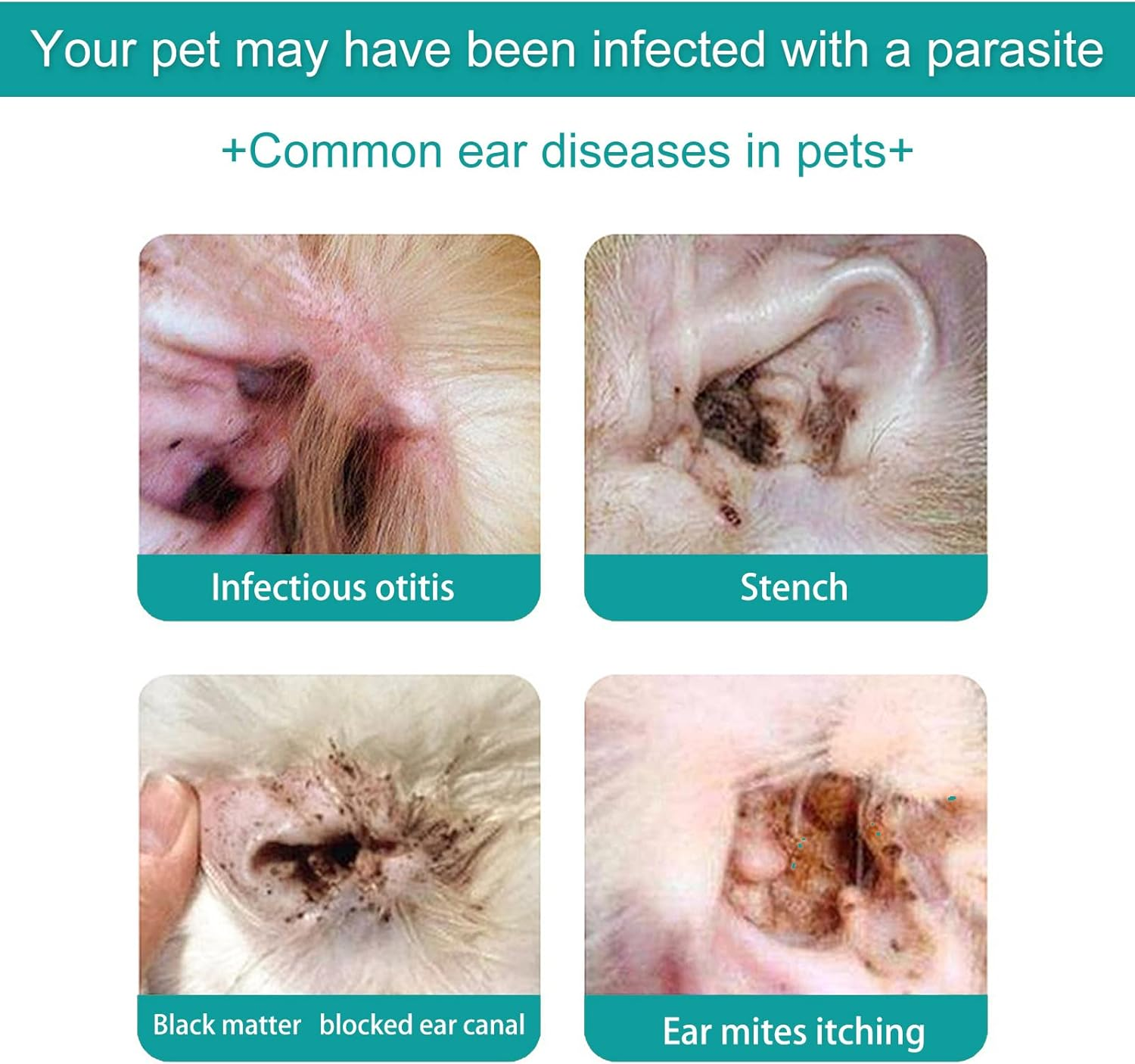 Ellisalano Pet Ear Mite, Anti-Itch and Deodorizing Ear Cleaner, Remove Tear Stains Eye Wash- Universal for Dogs and Cats (30ML) image number 2