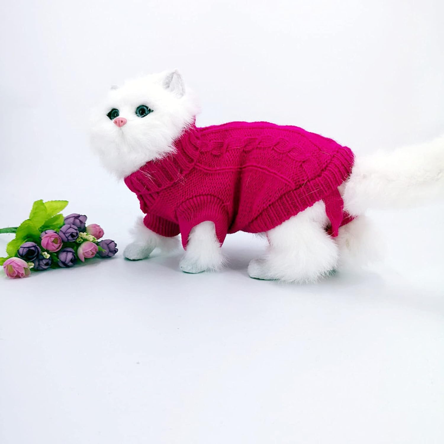 (Xs-Magenta) Small Dog Sweaters Knitted Warm Pet Cat Sweater, MH MOIHSING Soft Dog Jumpers Cute Turtleneck Knitwear Dog Sweatshirt Winter Puppy Coat Kitten Sweater Clothes for Small Dogs Doggie Cats image number 3