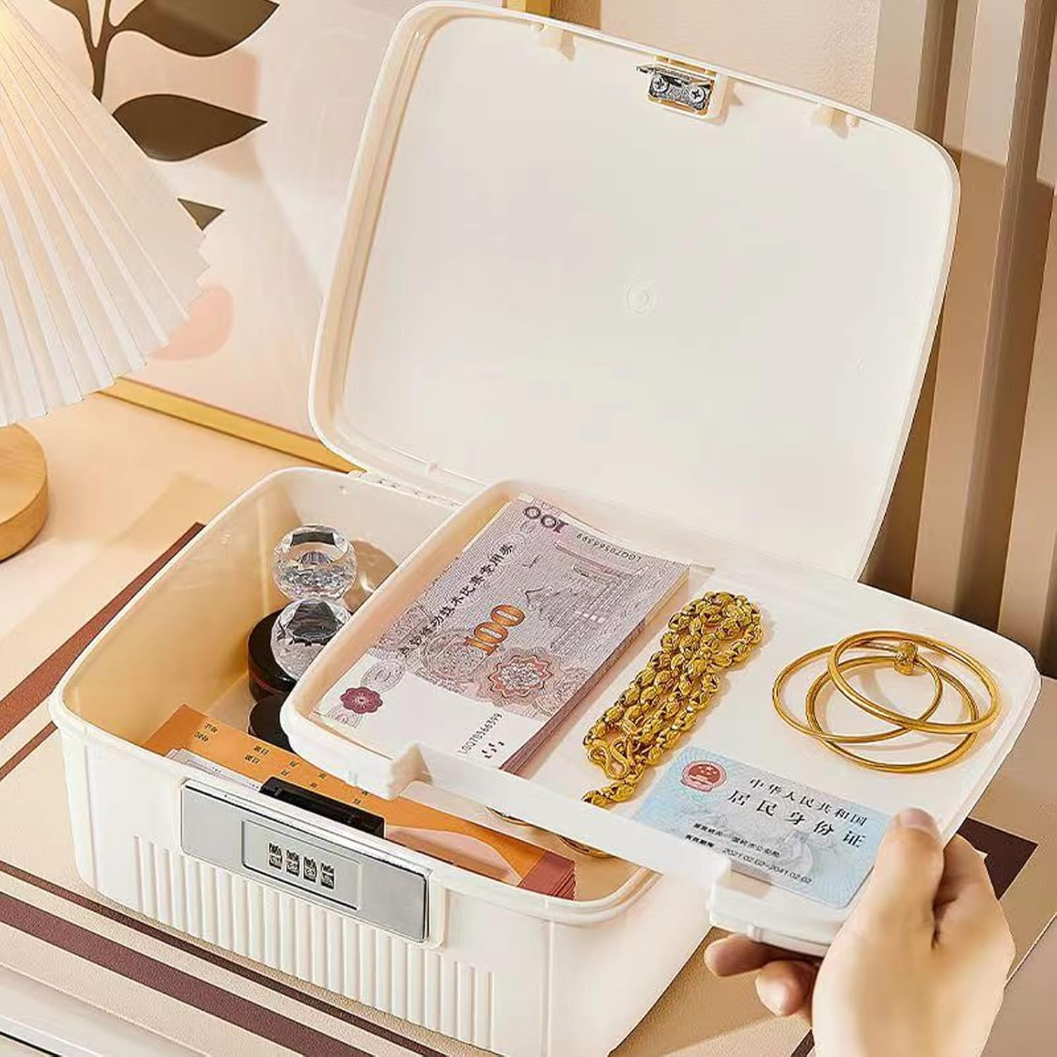 20 * 25 * 10Cm Medicine Organizer Box First Aid Health Emergency Storage Box Large Capacity Medicine Storage Bins with Combination Locks(White) - Green image number 5