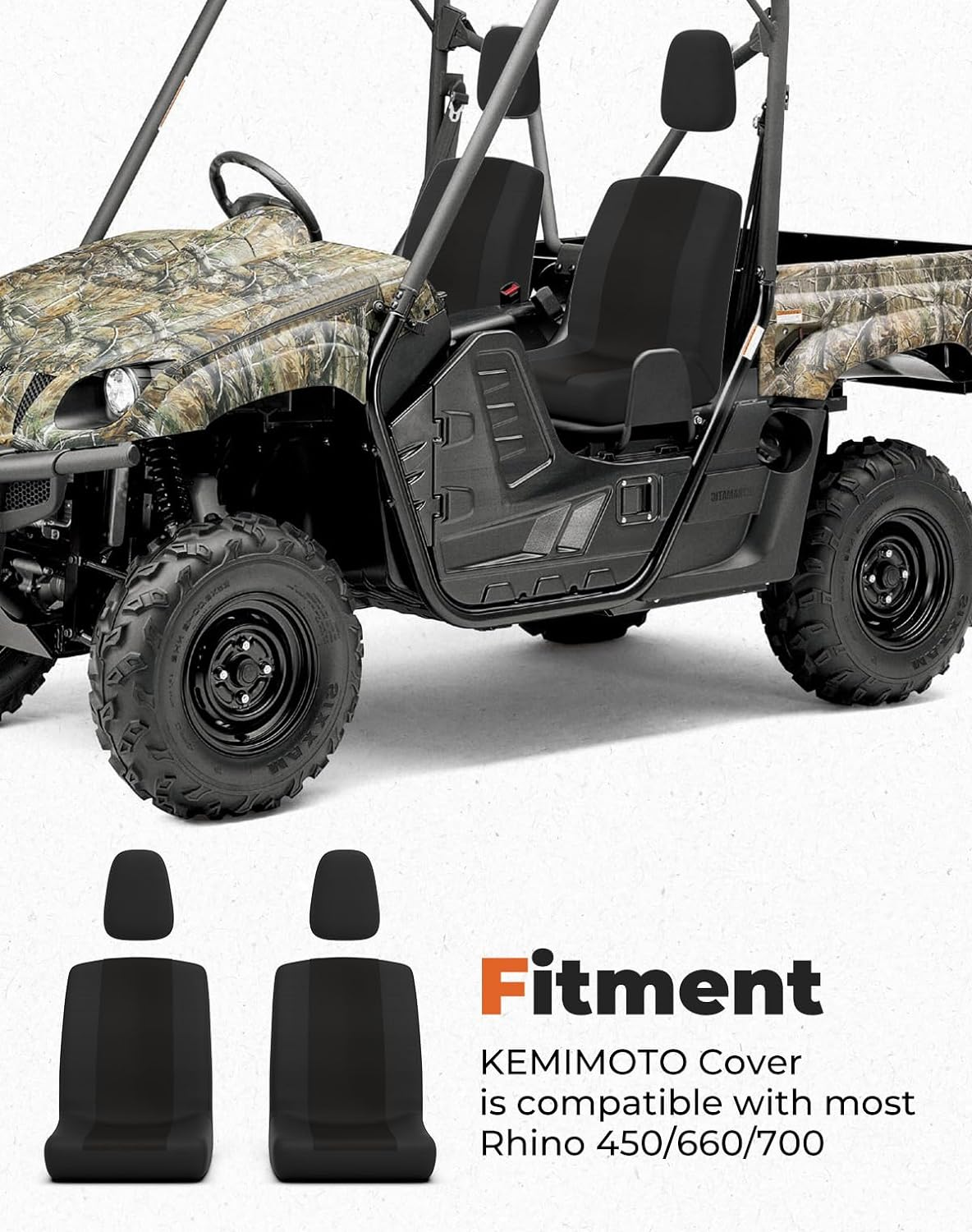 KEMIMOTO Seat Covers,Bucket Seat Cover Set Compatible with Rhino 450, Rhino 660, Rhino 700, Water-Resistance UTV Seat Covers Fits with Rhino Seat Cover with Headrest Cover Seat Cover Accessories 2PCS image number 1