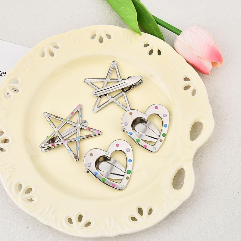 4 PCS Star Heart Hair Clips for Women Girls Y2K 2000S Hair Barrettes Star-Shape Hairpins Punk Side Clip for Short Long Hair Accessories image number 2