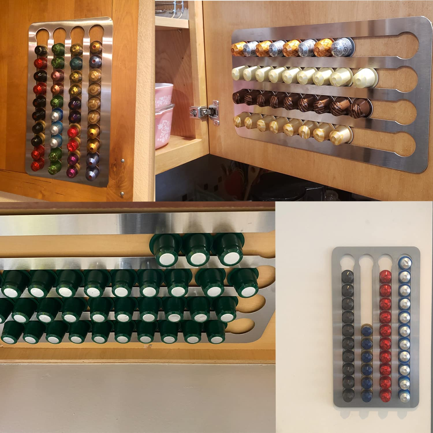 Coffee Pod Holder Organizer Compatible with Nespresso Line, Stainless Steel Capsule Holder 41X 22Cm Holds 40 Pods for Kitchen Wall, Cabinets, Adhesive (Original Line) image number 6