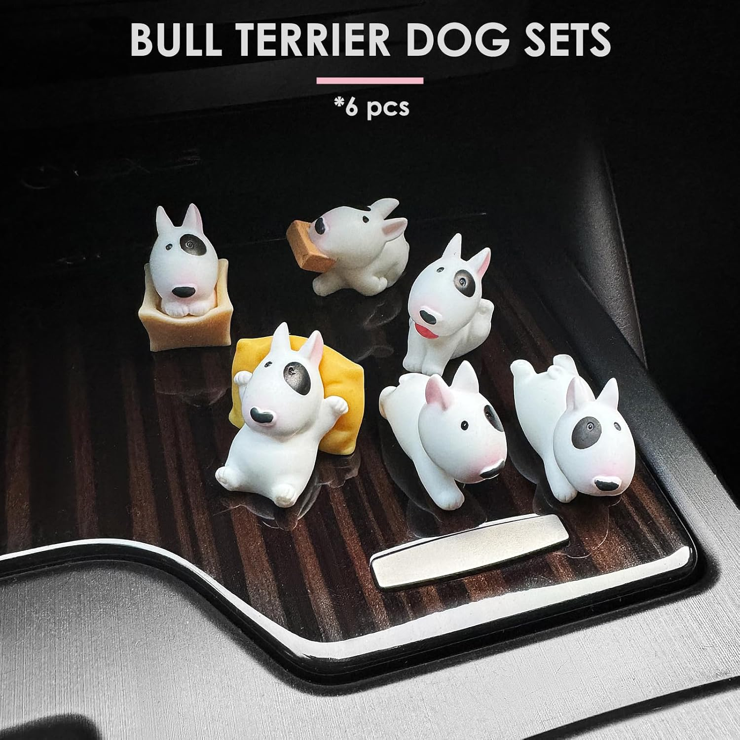6 Pcs Cartoon Bull Terrier Dog Decor Interior Rearview Mirror Accessories Cute Figure Ornaments Dashboard Decorations Funny Trim Creative Decorate Exterior Unique Small Gifts for Truck Sedan Owners