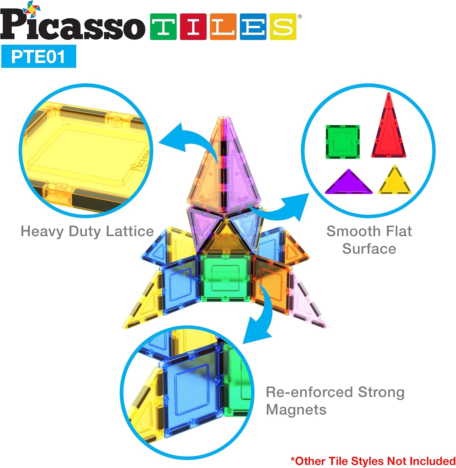 Picassotiles 12Pc Magnetic Building Block Set Equilateral Triangle Magnet Tiles Construction Toy STEM Learning Kit Educational Playboards Pretend Play Stacking Blocks Child Brain Development PTE01 image number 4
