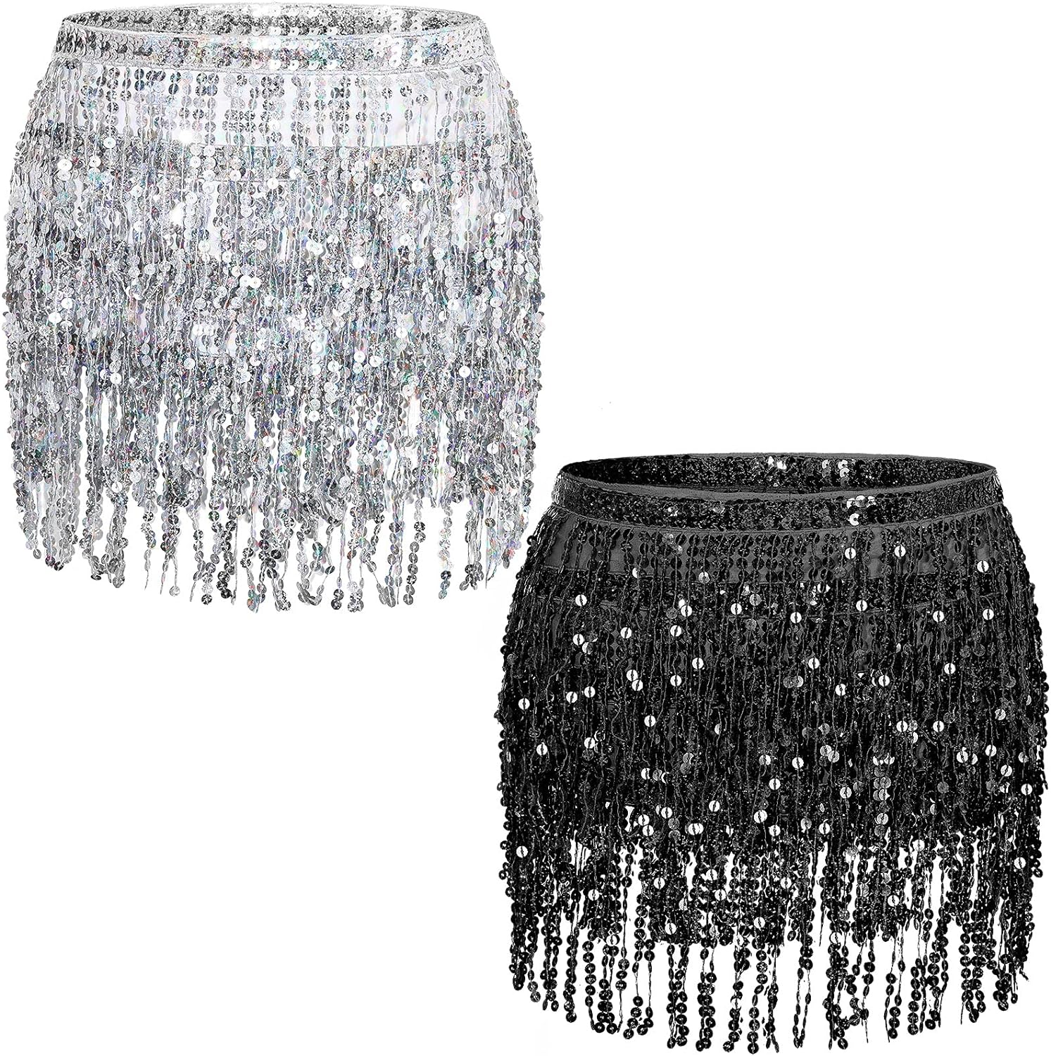 Sequin Fringe Skirts Belly Dance Skirt Festival Tassel Skirt Hip Scarf Wrap Outfit Costumes for Women and Girls