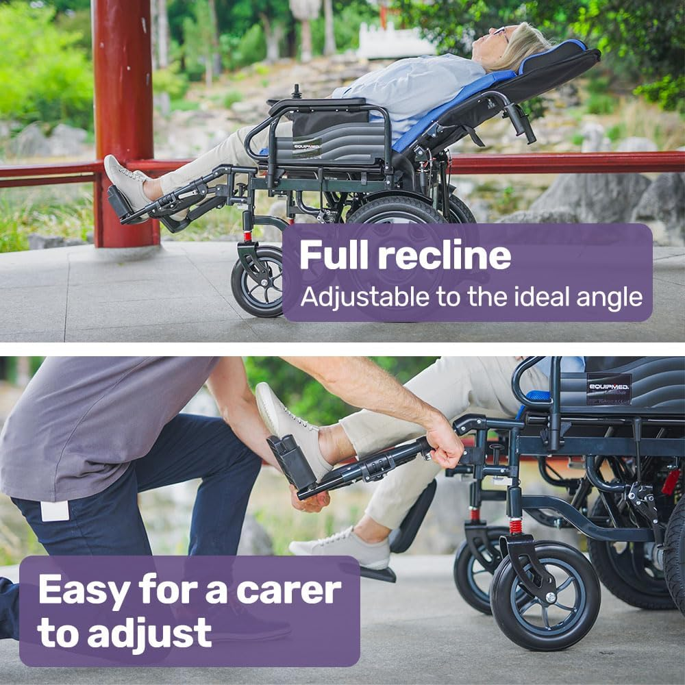 "Equipmed Power Electric Wheelchair, Wide Bariatric Chair, Comfortable for S-XL, Long Range, Recline Adjustment, Lithium Battery, 16"" Wheels, Headrest, Folding"