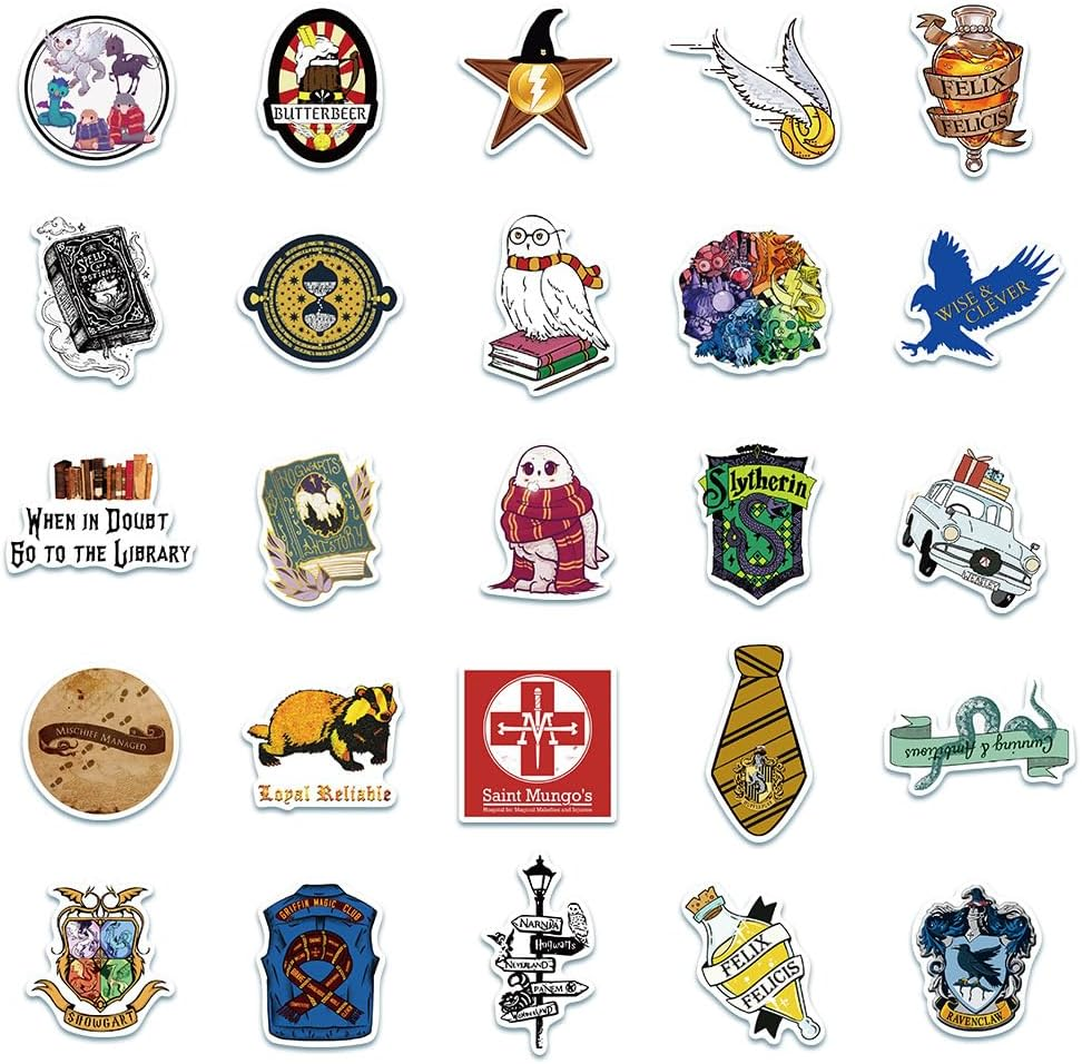 50Pcs Harry Potter Movie Stickers Pack 3 &ndash; Magical Wizarding World Vinyl Decals for Luggage, Laptop, Scrapbooking, and Gifts &ndash; Perfect for Harry Potter Fans and Collectors image number 1