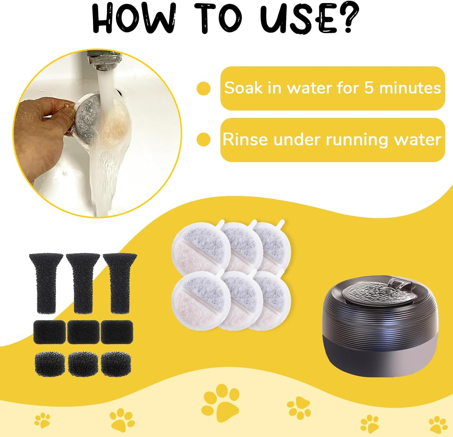 6 + 9 Pieces Cat Fountain Filter, Drinking Fountain Cat Replacement Filter, Filter Cat Fountain for 84 FL 2.5 L Drinking Fountain for Cats and Dogs Cat Fountain, with Carbon Filter and Foam Filter image number 1
