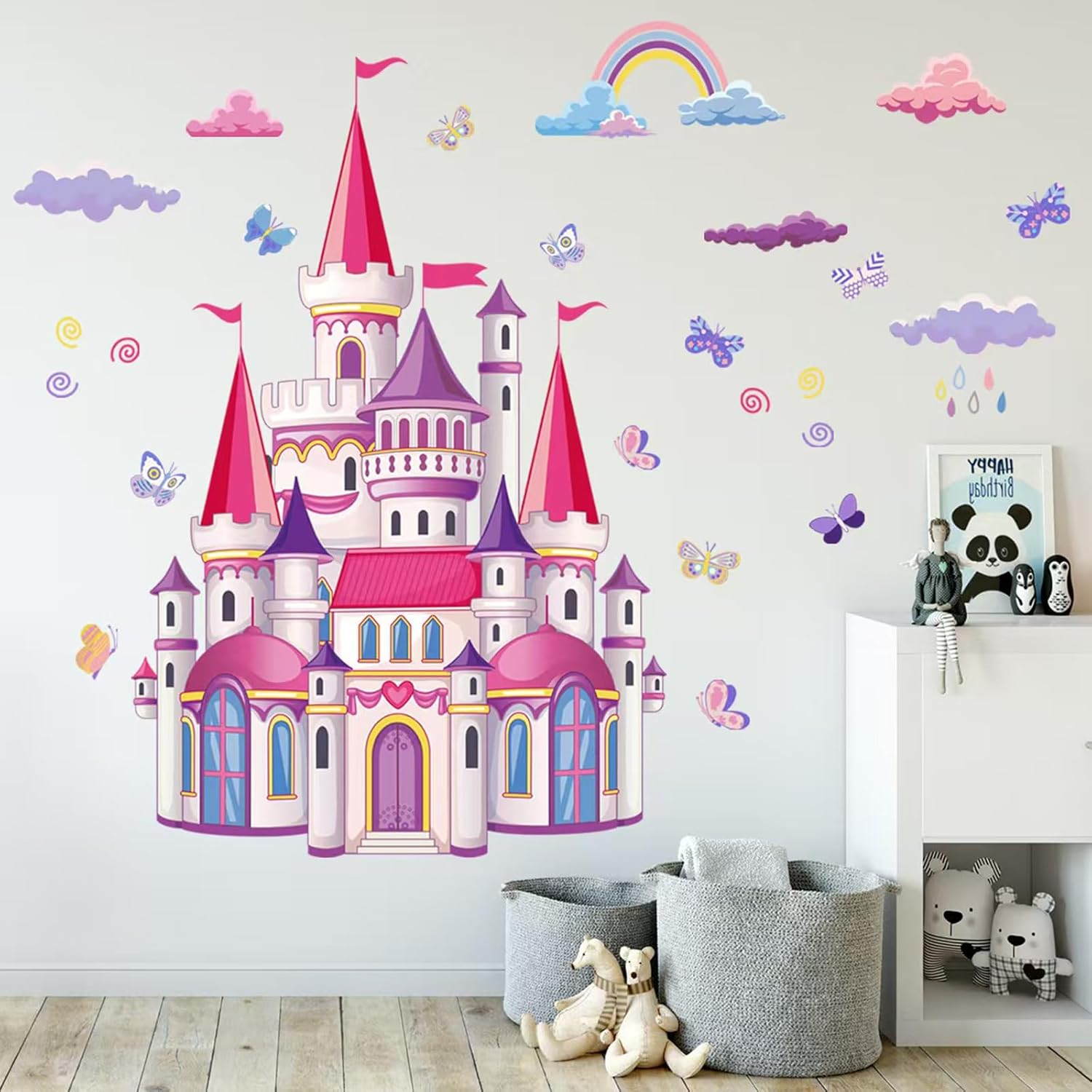 Castle Wall Stickers Room Decor, Rainbow Cloud Fairy Tale Princess Castle Wall Stickers Removable Wall Murals Peel and Stick Kids Toddler Wall Art Wallpaper Living Room Nursery Playroom image number 5