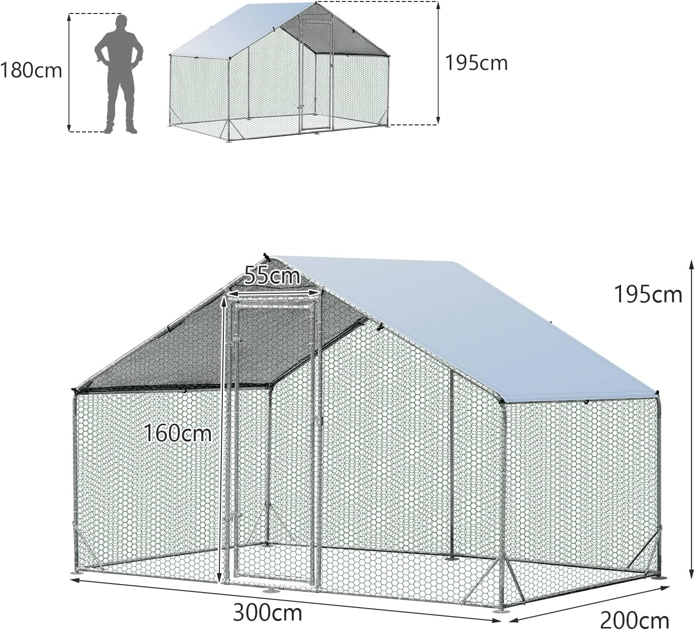 Costway Large Spire-Shaped Chicken Coop, Galvanized Metal Hen House with Waterproof & Sun-Protective Cover, Walk-In Pen Run for Chicken, Rabbits, Ducks, Poultry Cage, Rabbit Hutch Ferret Cage image number 2