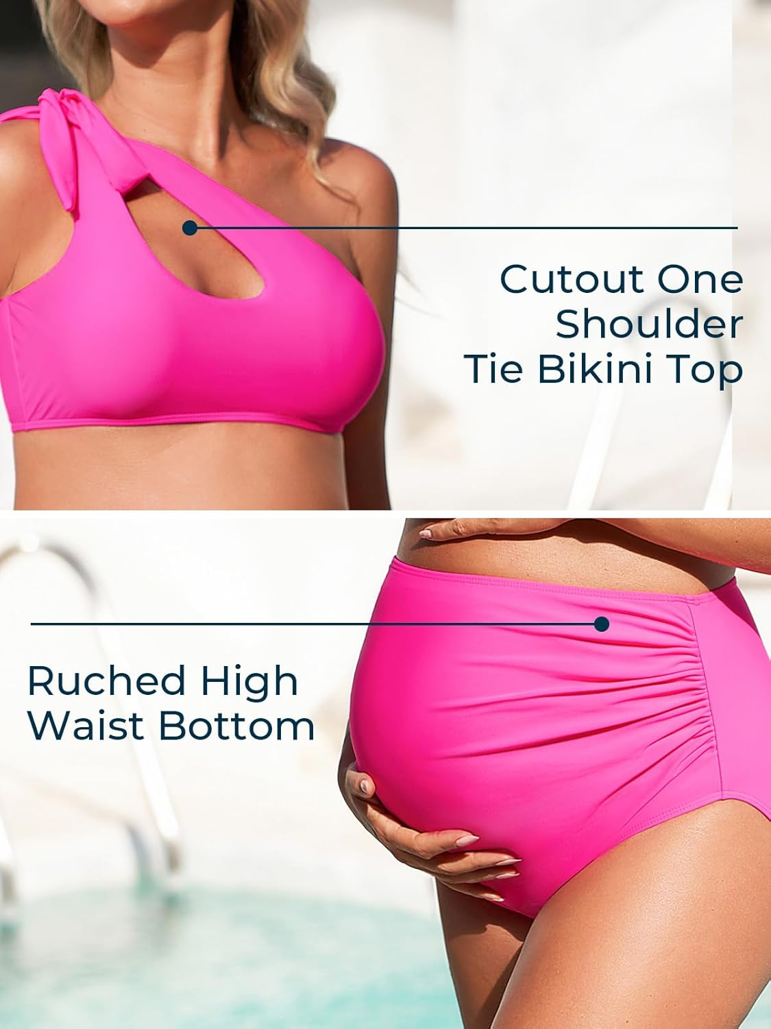 Summer Mae Maternity Two-Piece Swimsuit Bikini Set Cutout One Shoulder Bathing Suit Tie Side Pregnancy Swimwear
